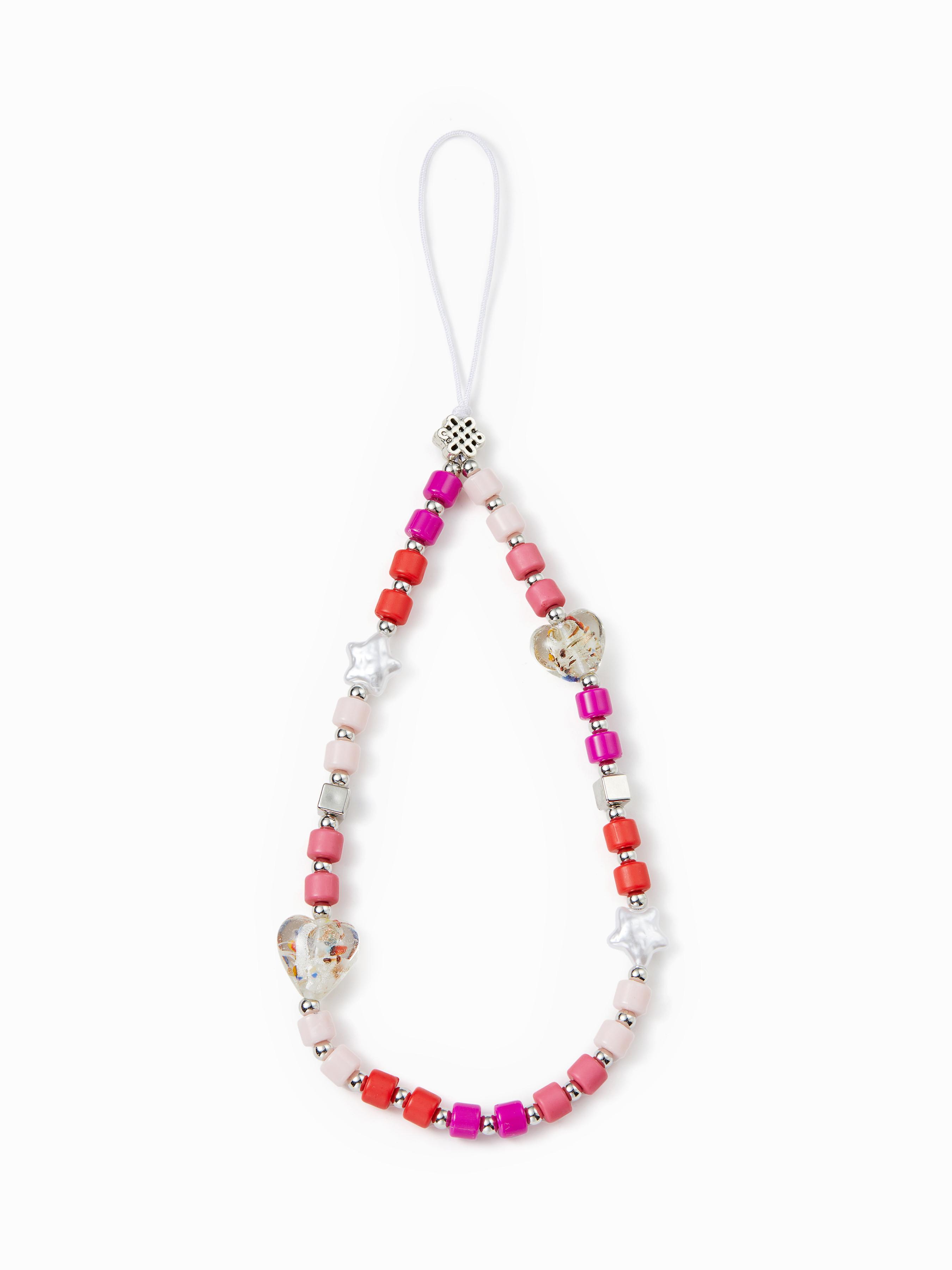 COLORFUL HEART & STAR BEADED PHONE CHAIN by CIDER