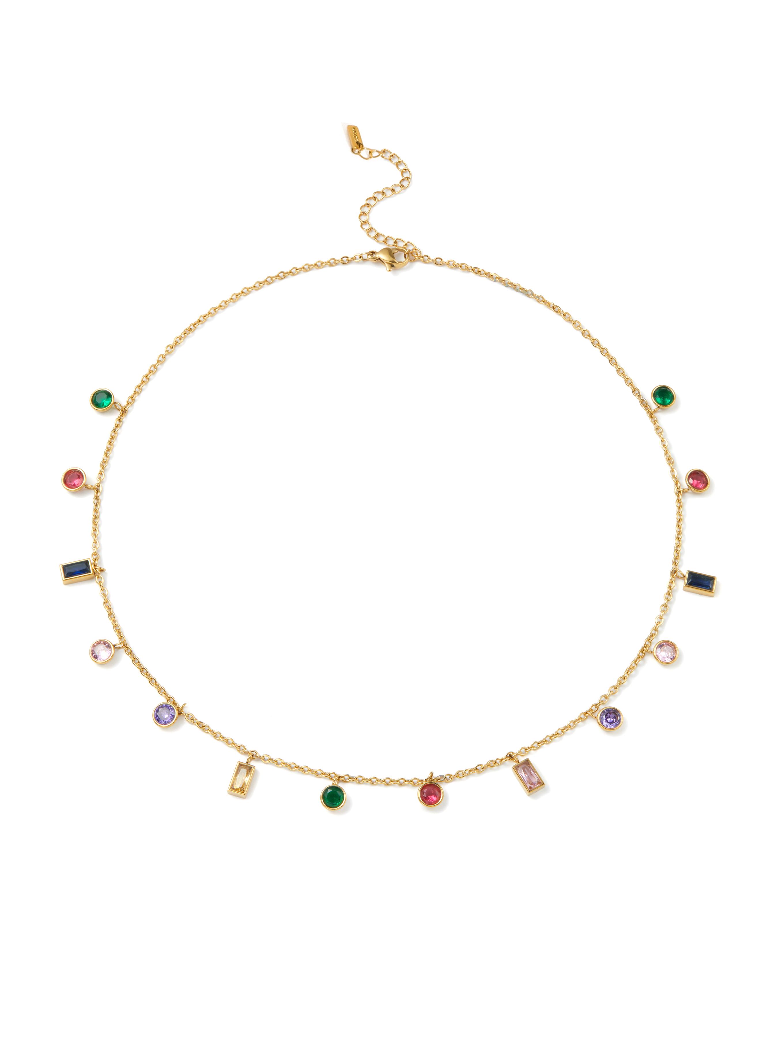 COLORFUL RHINESTONE PENDANT 18K GOLD PLATED STAINLESS STEEL CHAIN NECKLACE by CIDER
