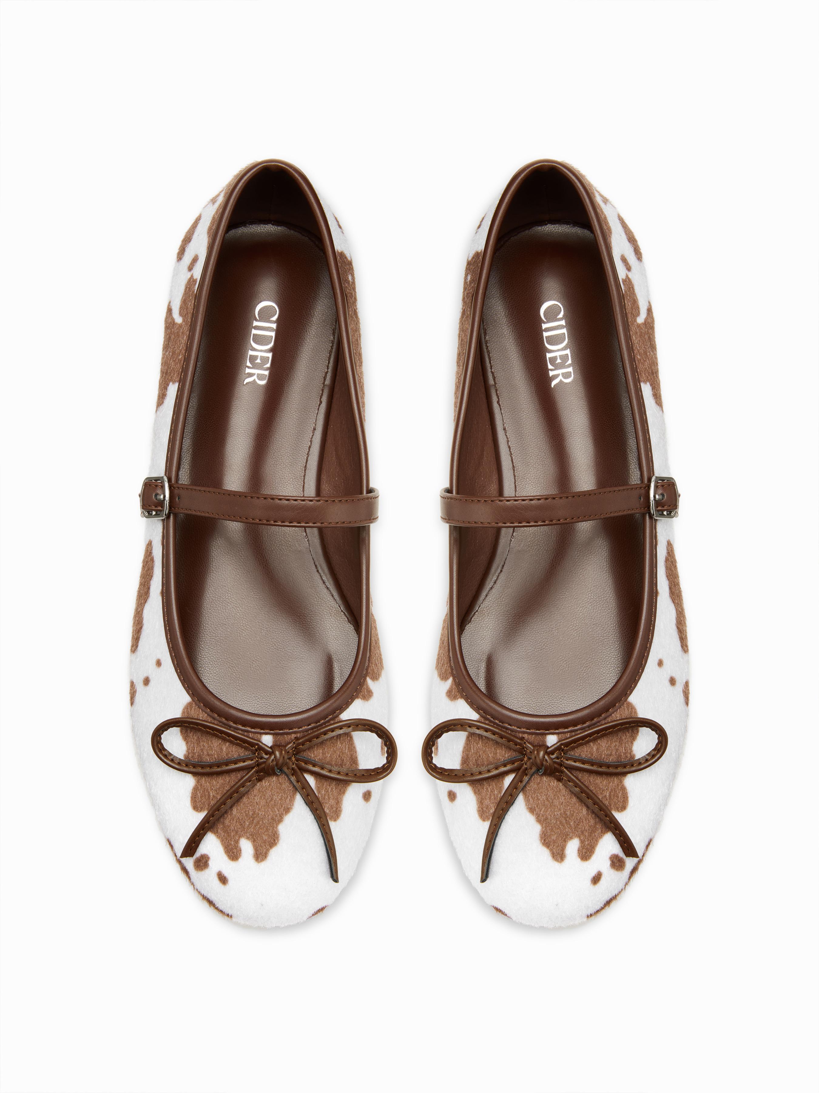 COWHIDE PRINT BOWKNOT DECOR  MARY JANES by CIDER