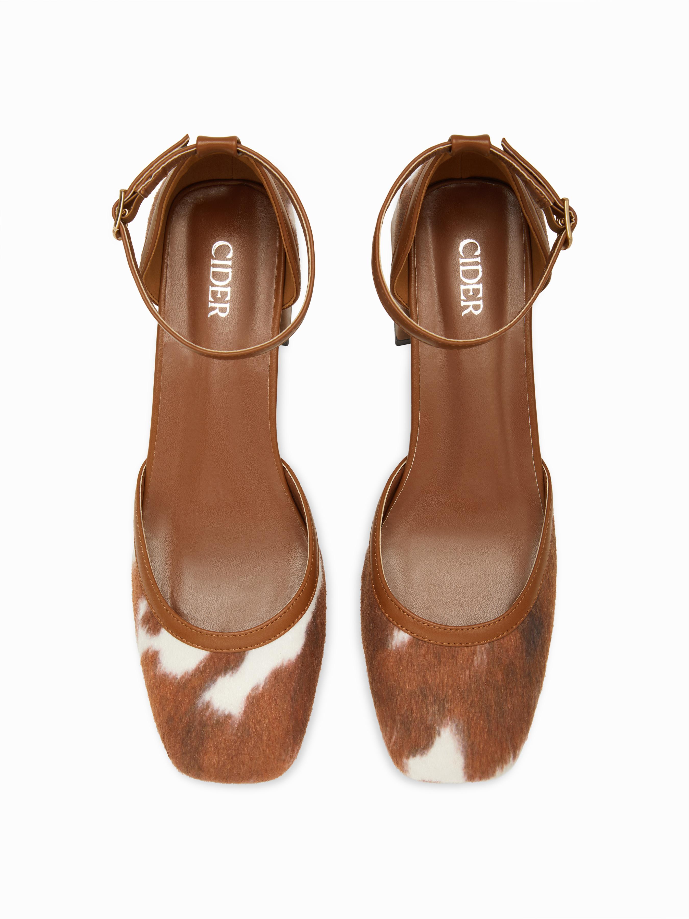 COWHIDE PRINT SQUARE TOE CHUNKY HEEL by CIDER
