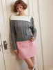 Cable Knit Asymmetrical Neck Bowknot Long Sleeve Sweater by CIDER