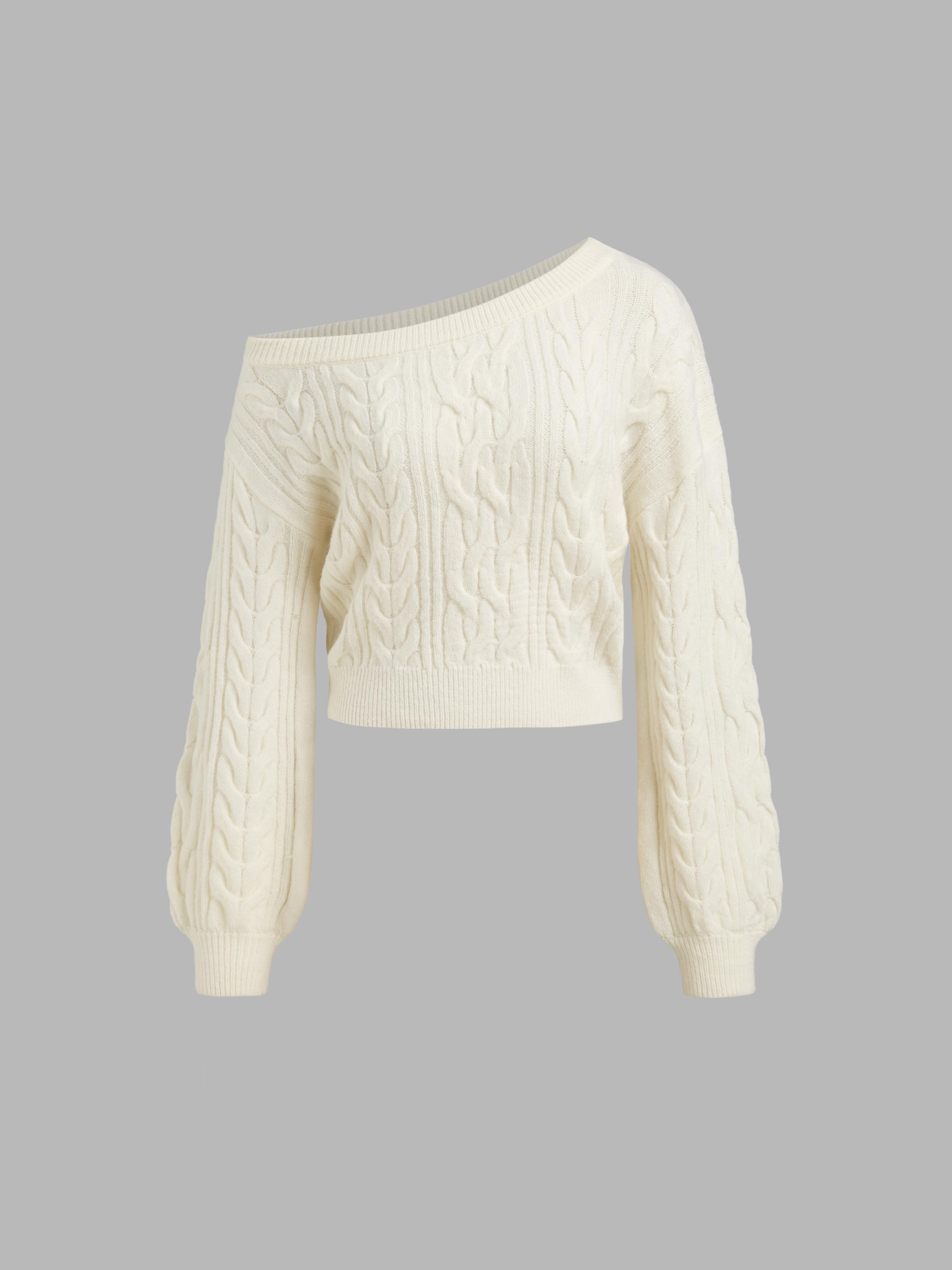 Cable Knit Asymmetrical Neck Oversized Long Sleeve Top by CIDER
