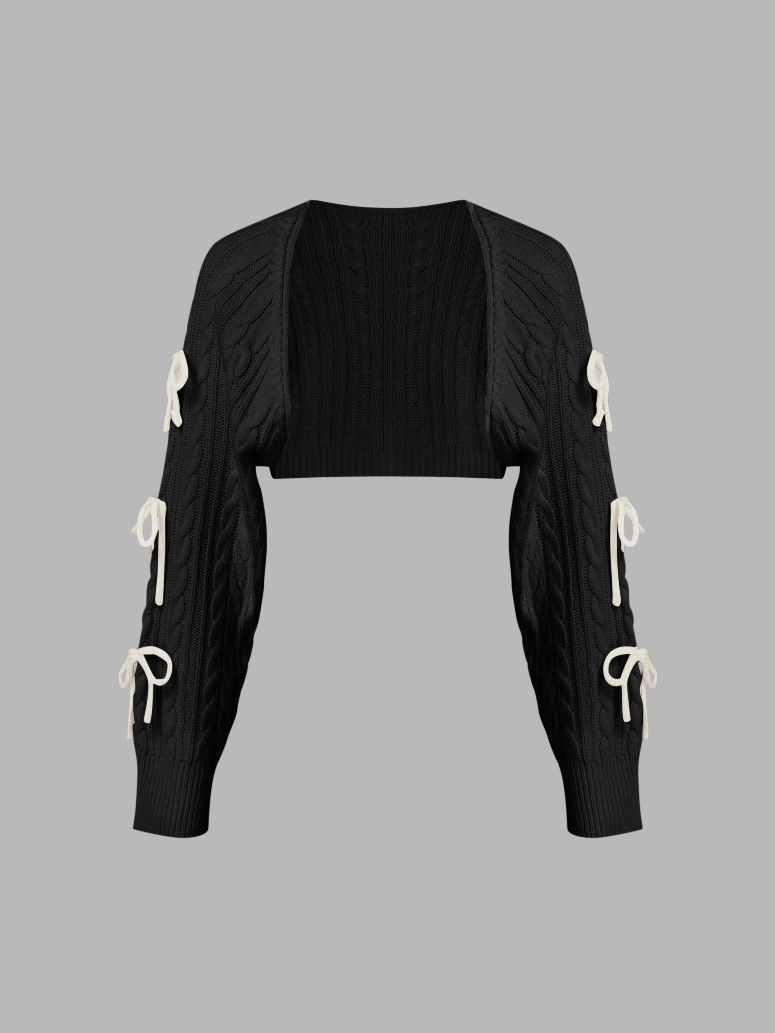 Cable Knit Bowknot Long Sleeve Shrug by CIDER