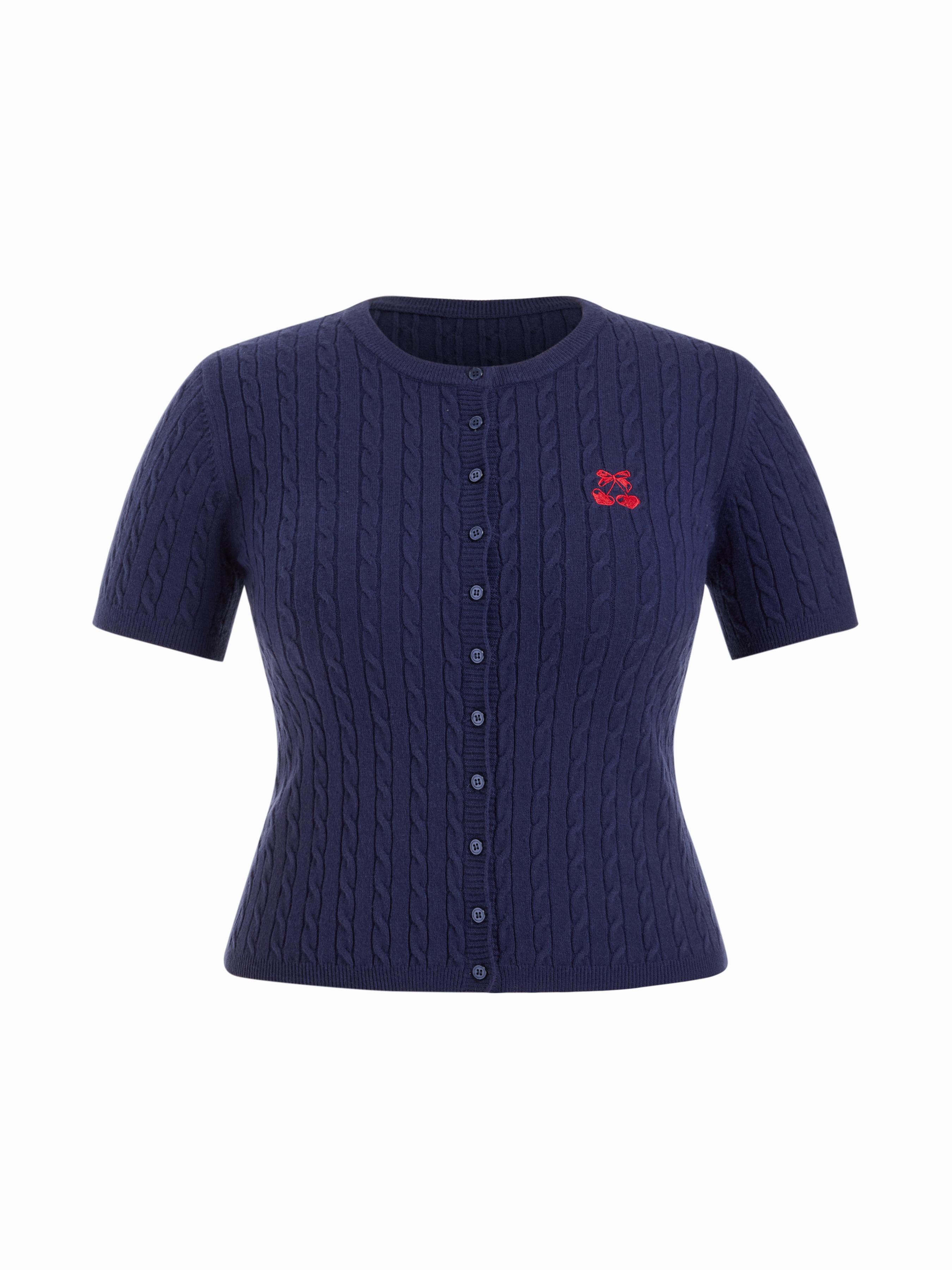 Cable Knit Cherry Embroidery Top Curve & Plus by CIDER