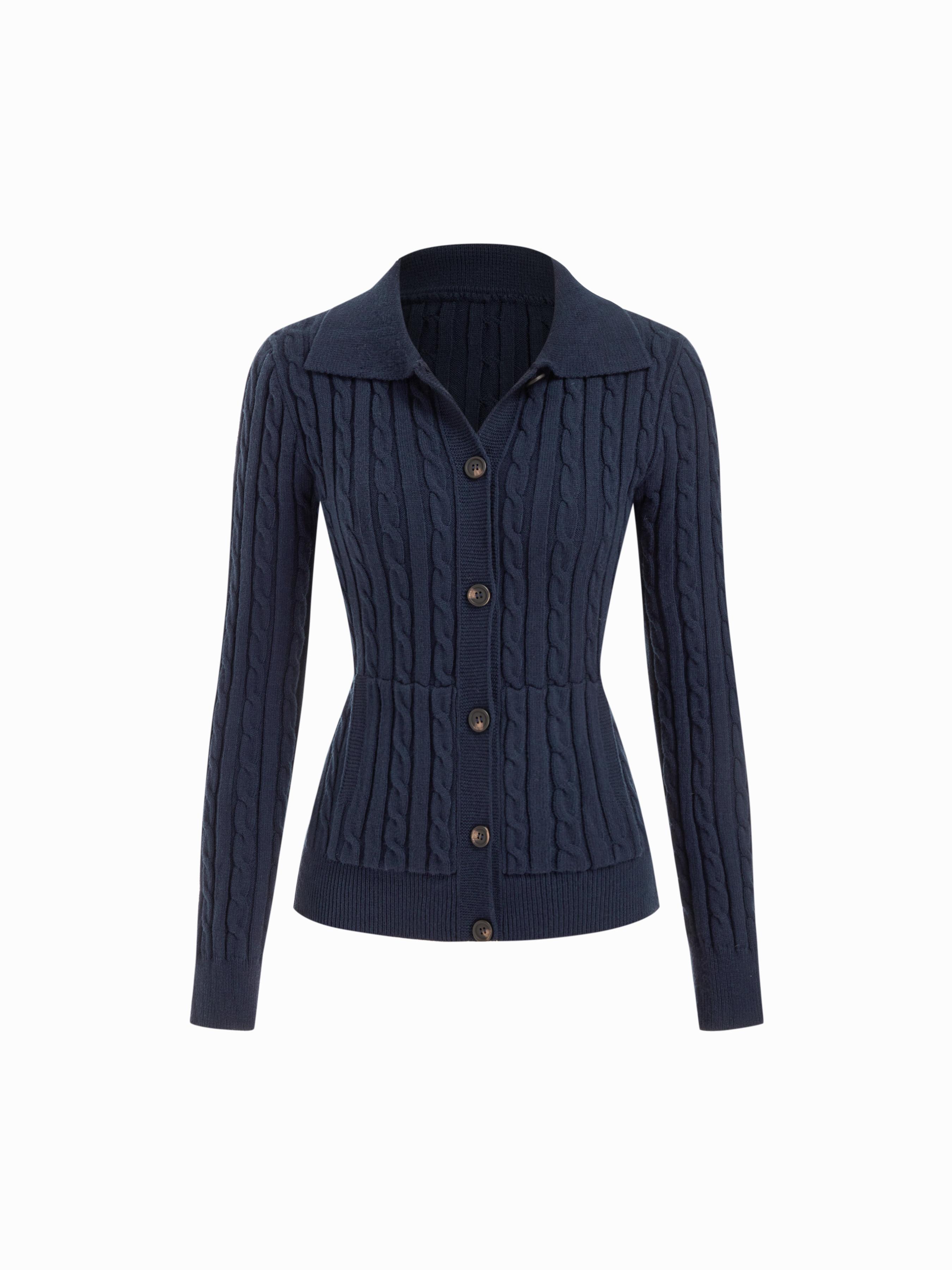 Cable Knit Collar Button Long Sleeve Cardigan by CIDER