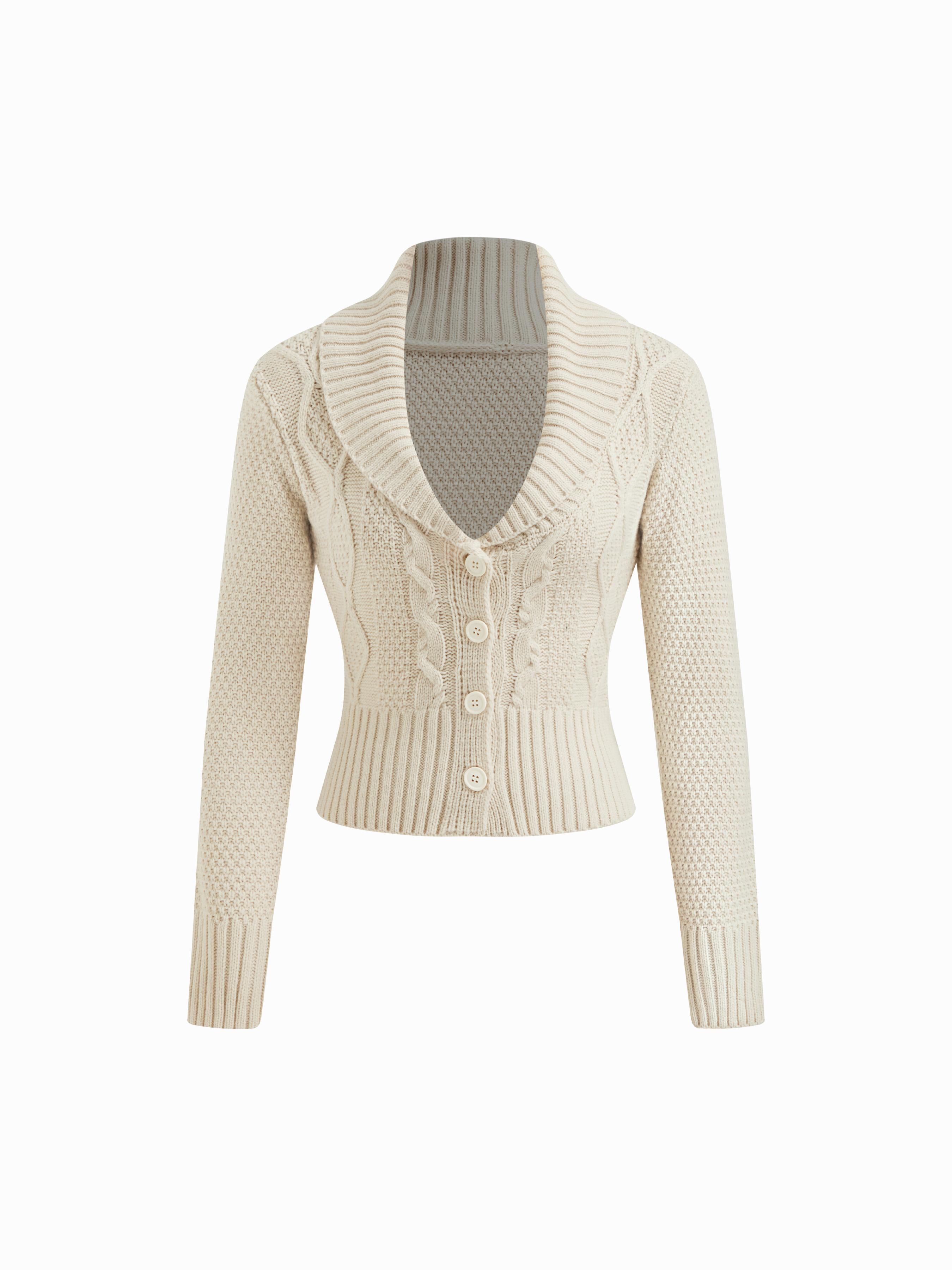 Cable Knit Collar V-neck Button Cardigan by CIDER
