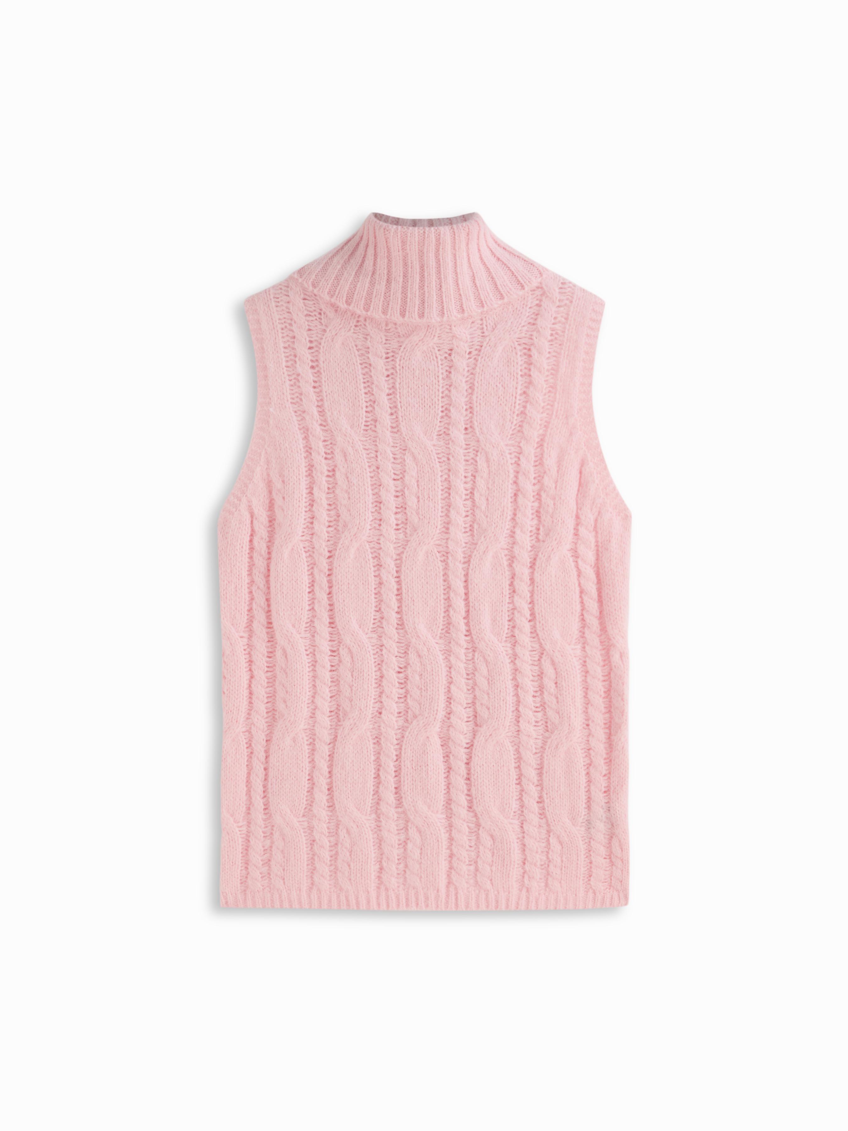 Cable Knit High Neck Oversize Longline Vest by CIDER
