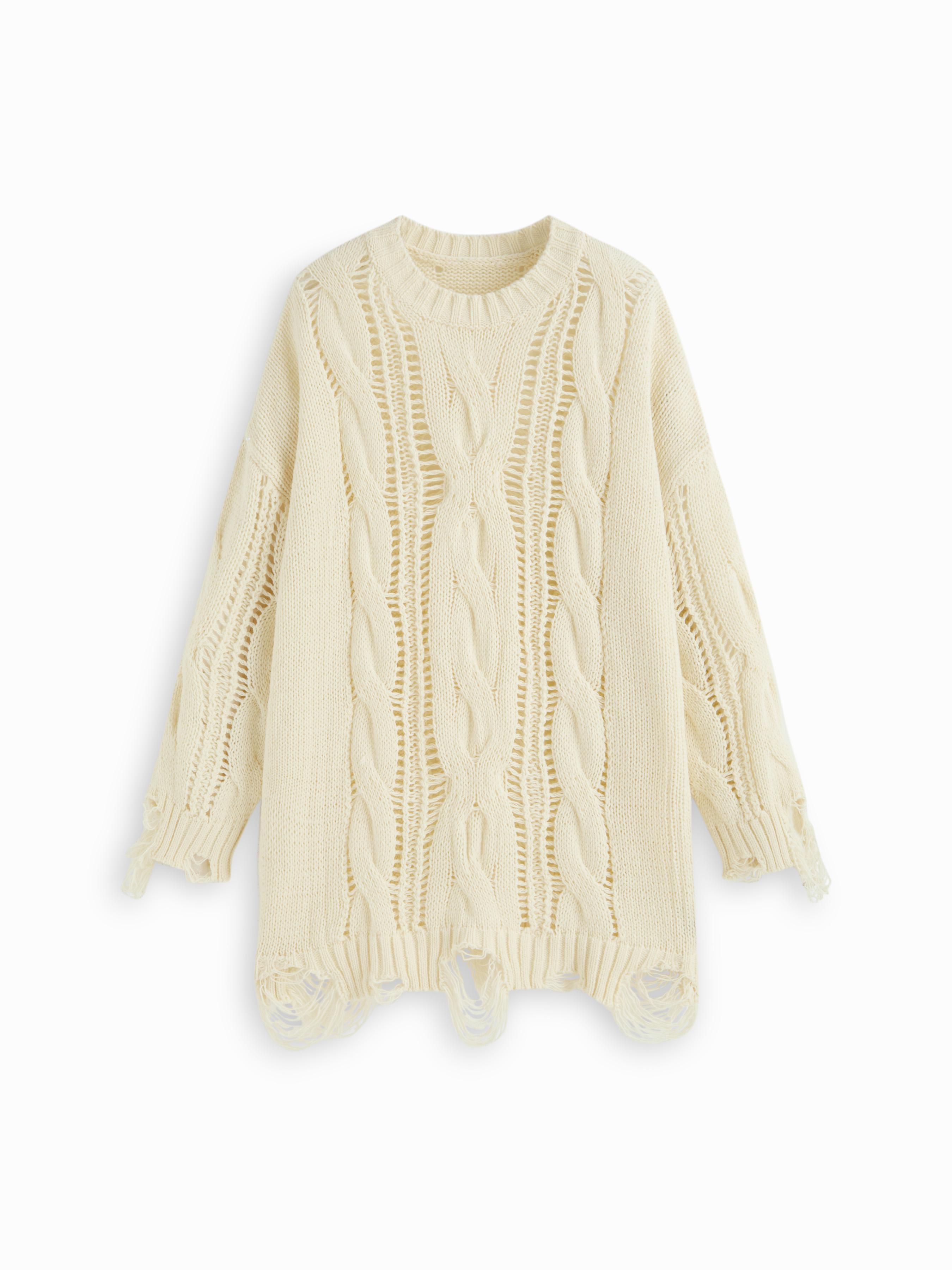 Cable Knit Hollow Out Ripped Oversized Mini Dress by CIDER
