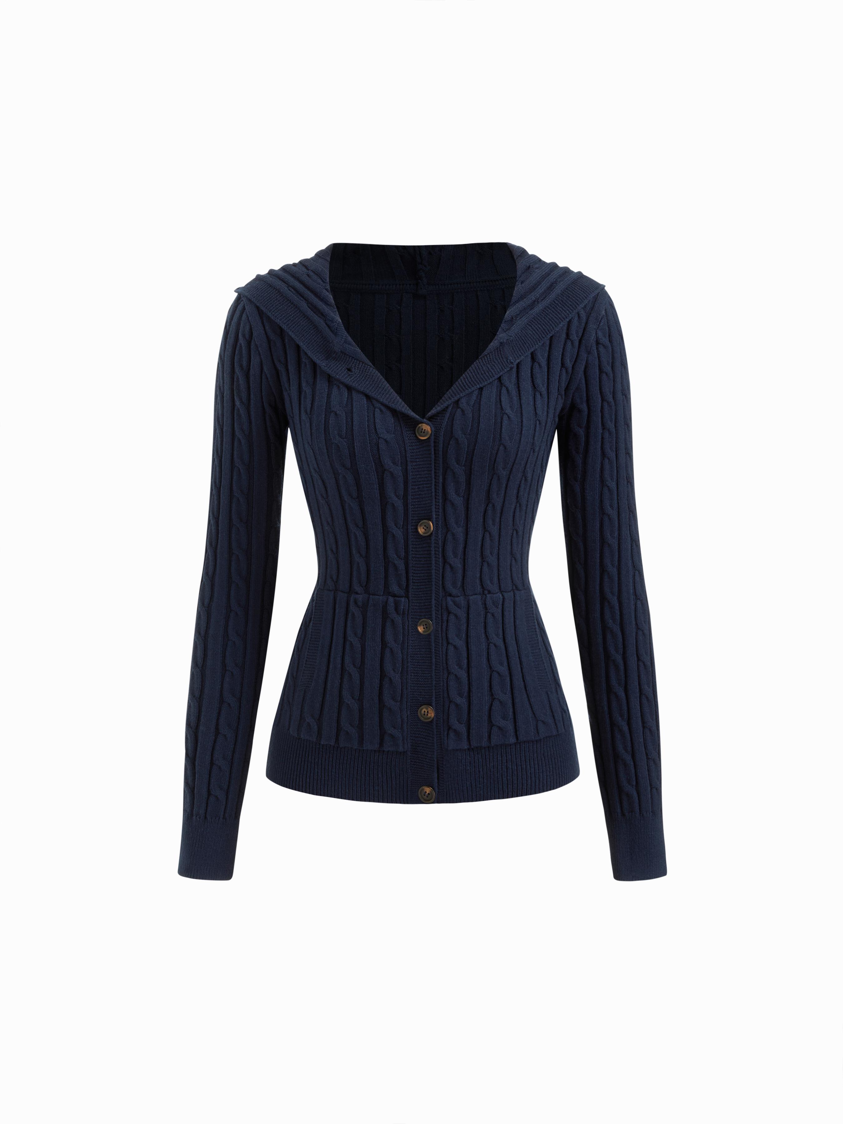 Cable Knit Hooded Long Sleeve Cardigan by CIDER