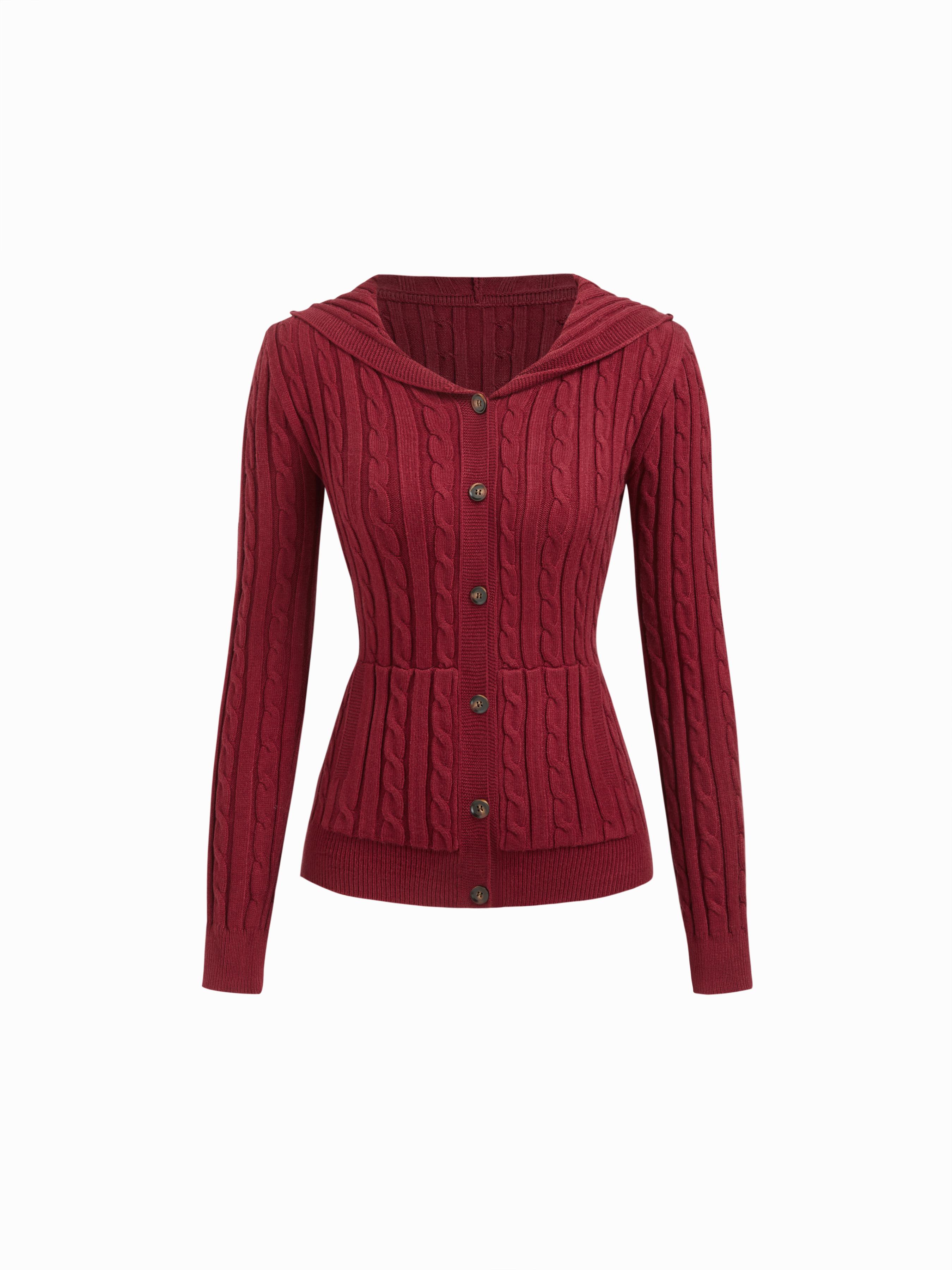 Cable Knit Hooded Long Sleeve Cardigan by CIDER