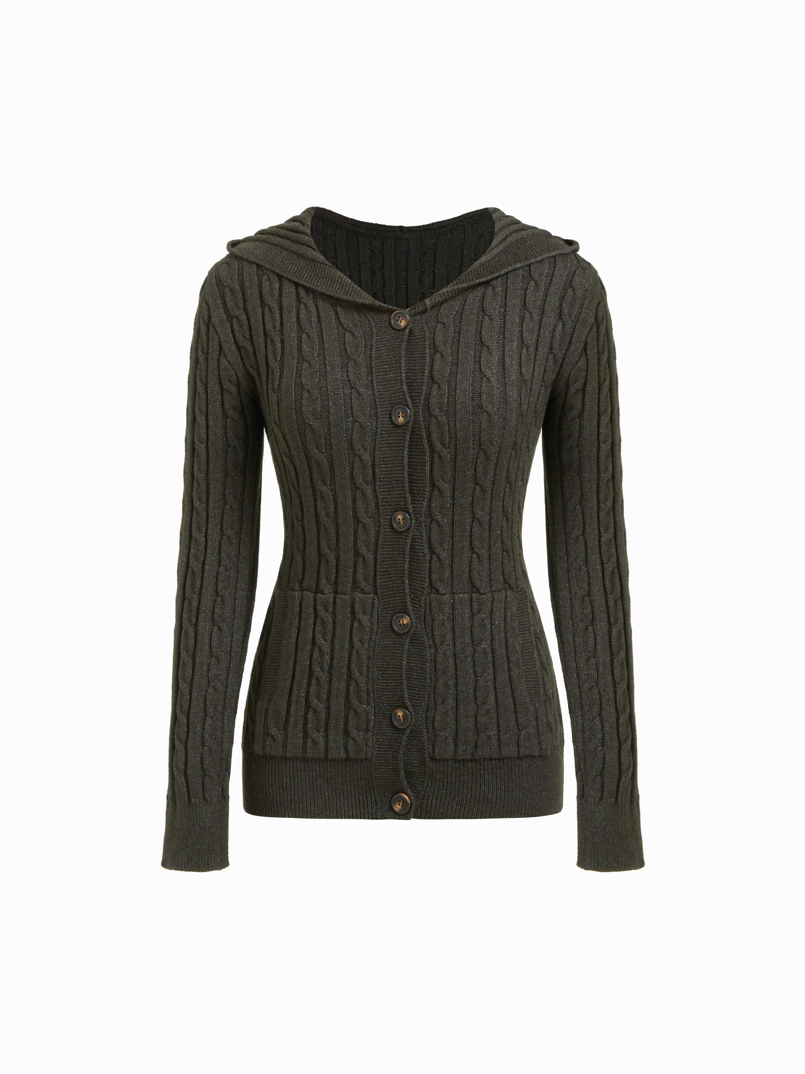 Cable Knit Hooded Long Sleeve Cardigan by CIDER