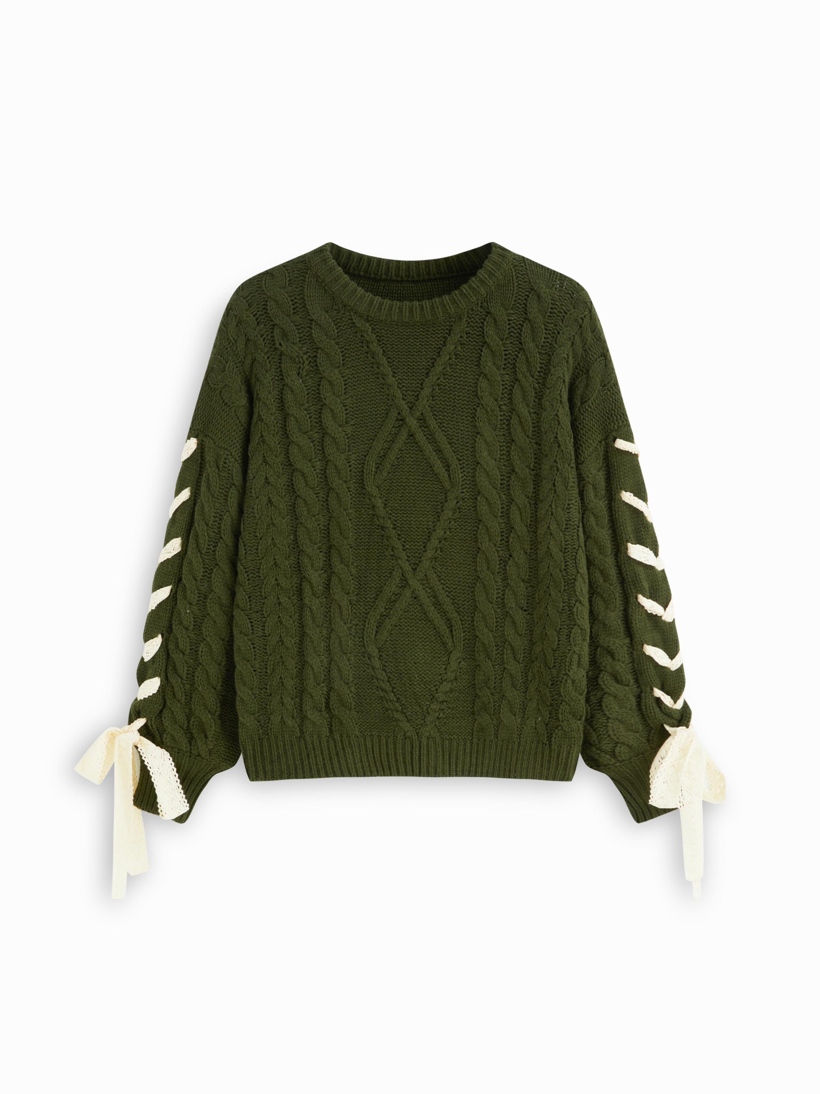 Cable Knit Lace Up Knotted Oversized Sweater Curve & Plus by CIDER