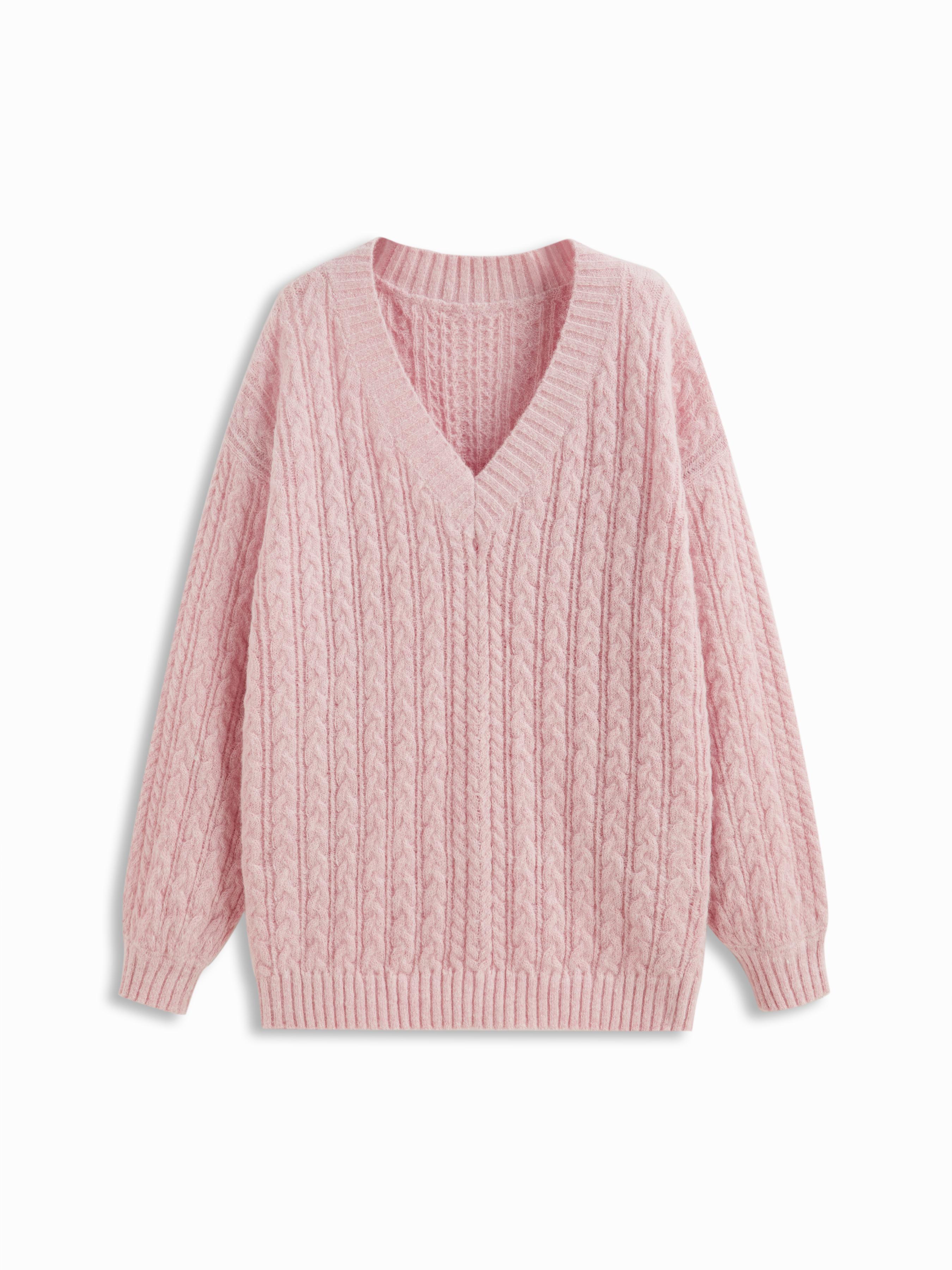 Cable Knit Mohair-blend V-neck Long Sleeve Oversized Top by CIDER