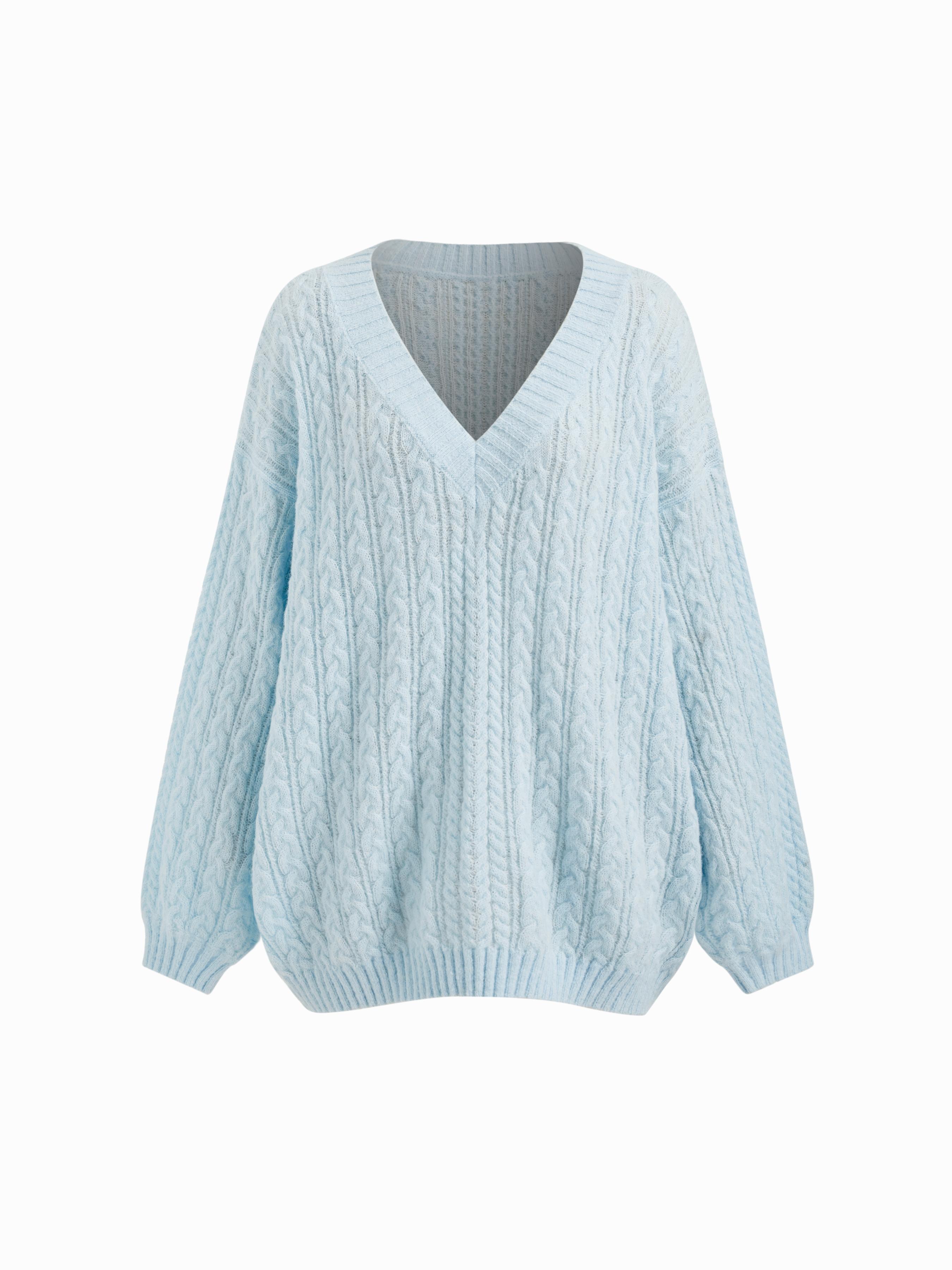Cable Knit Mohair-blend V-neck Long Sleeve Oversized Top by CIDER