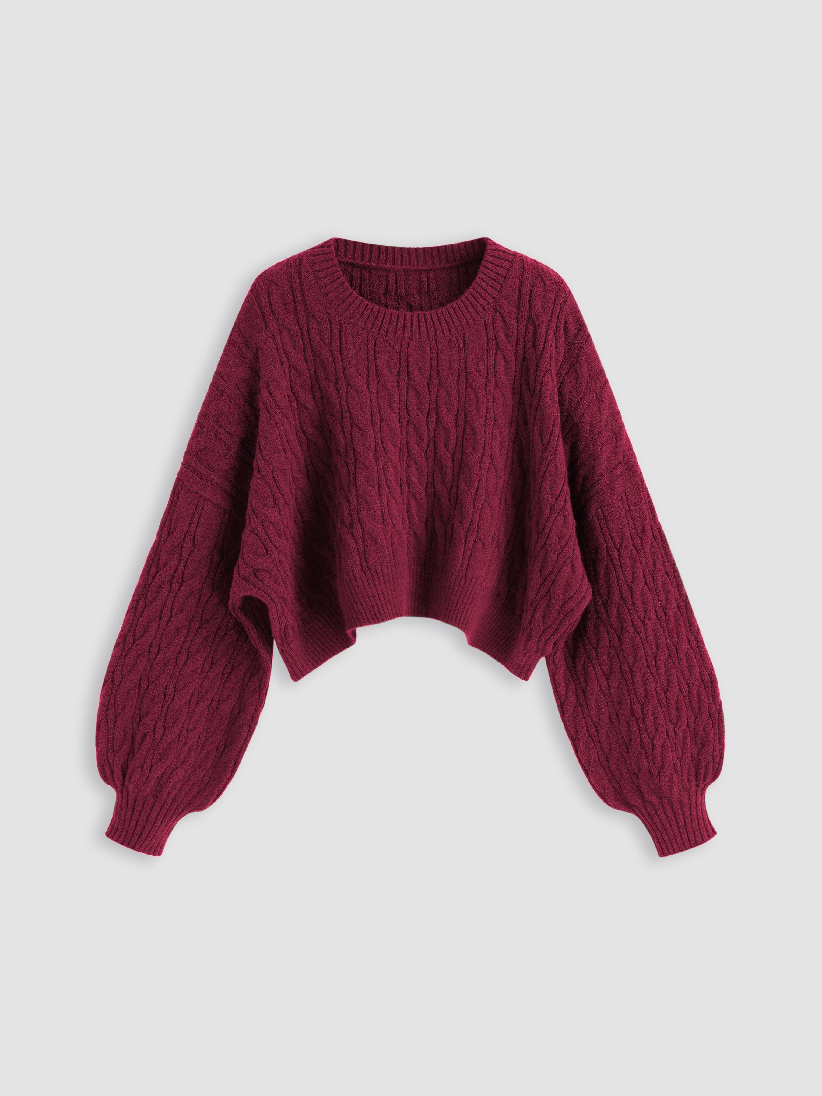 Cable Knit Round Neckline Crop Sweater Curve & Plus by CIDER