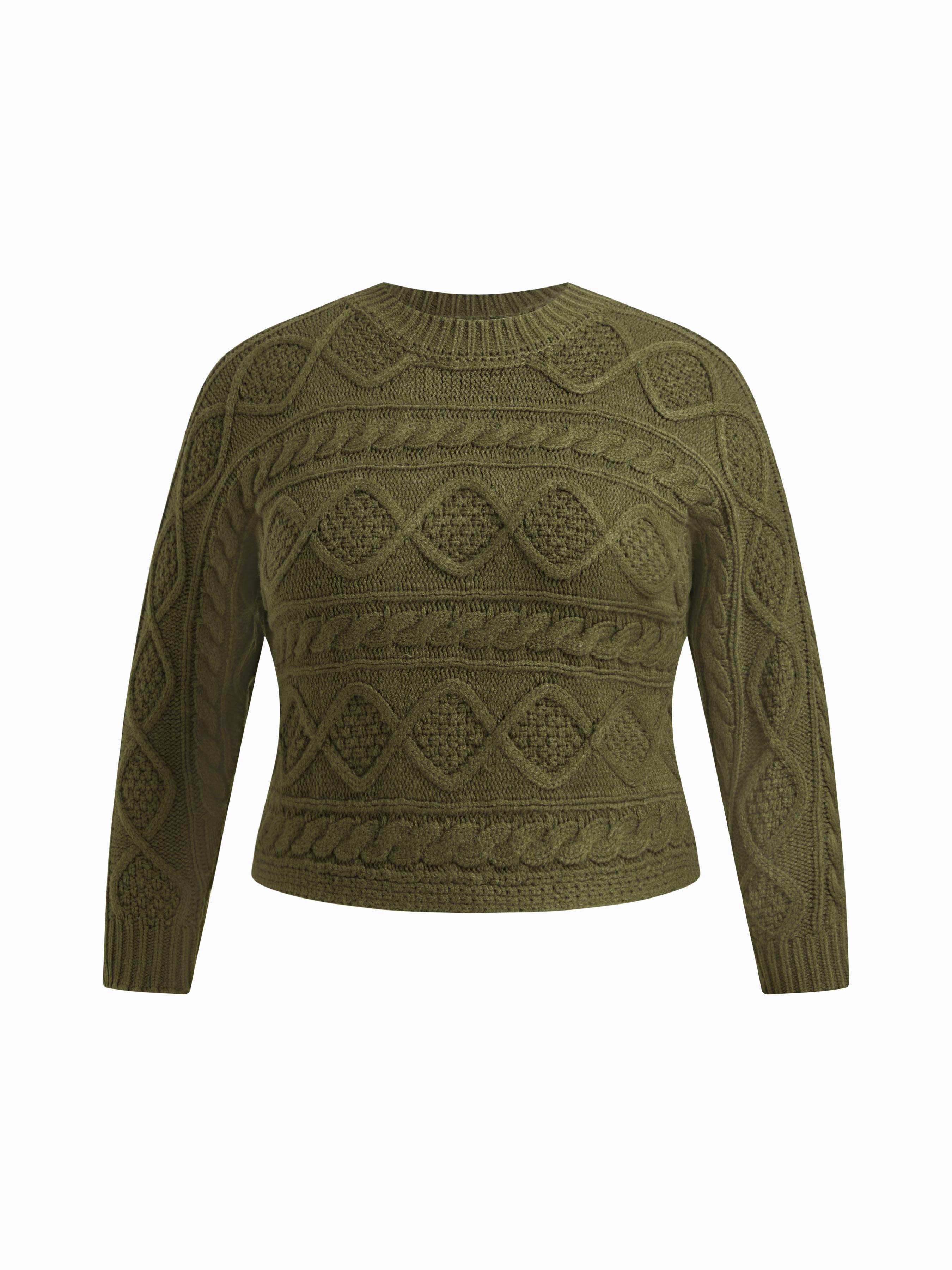 Cable Knit Round Neckline Knotted Tie Back Top Curve & Plus by CIDER