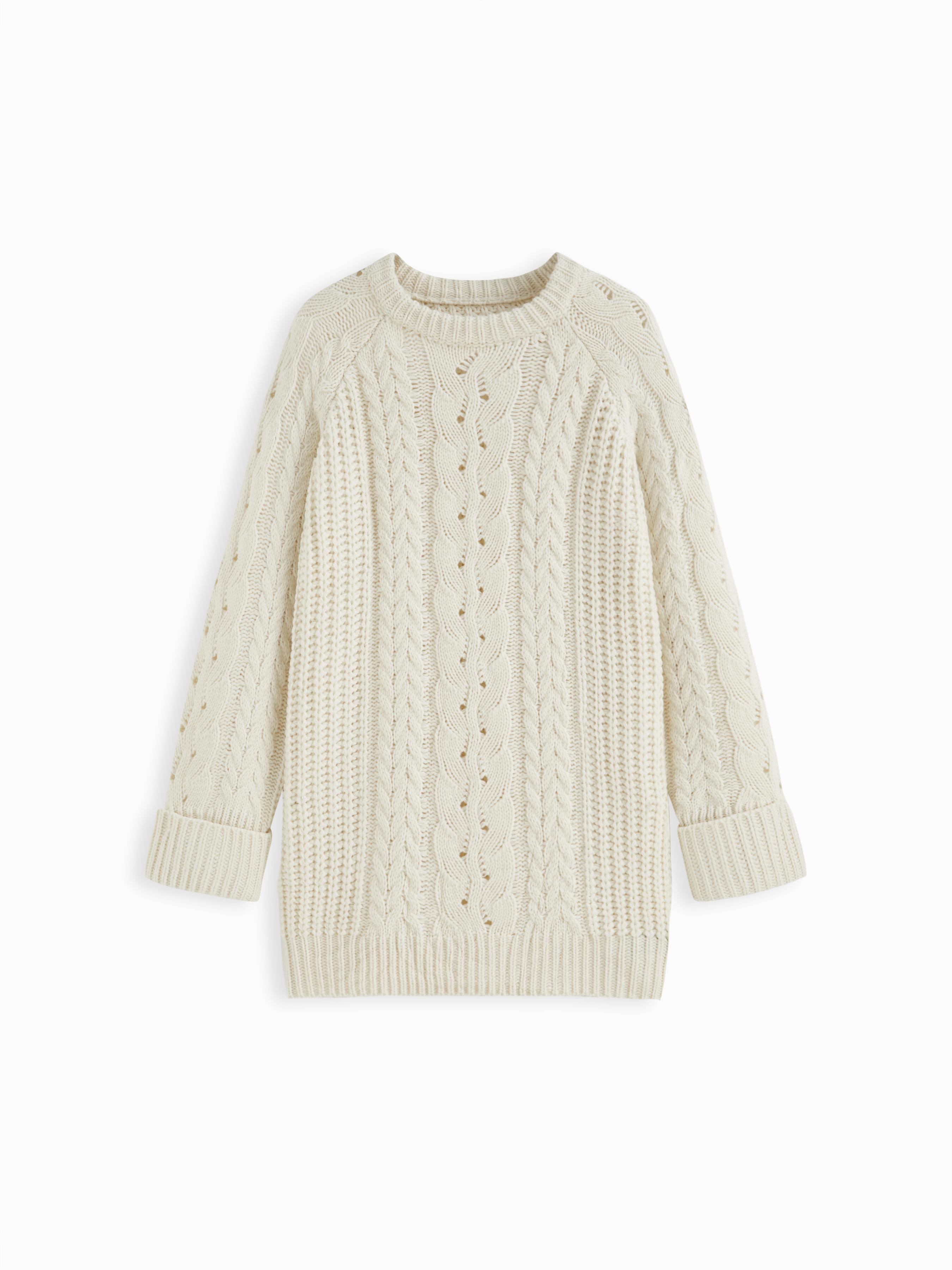Cable Knit Round Neckline Long Sleeve Longline Top by CIDER