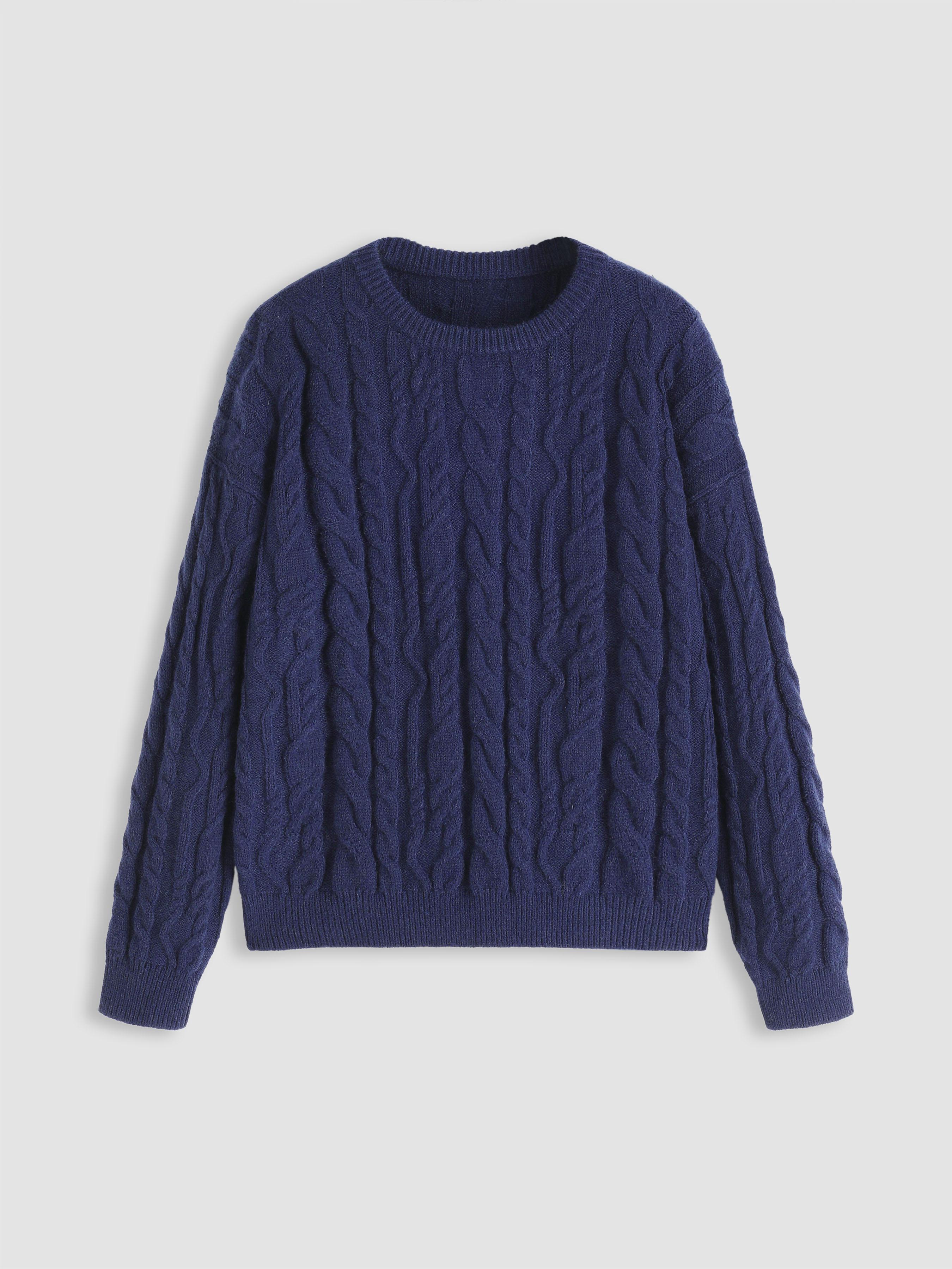 Cable Knit Round Neckline Long Sleeve Sweater by CIDER