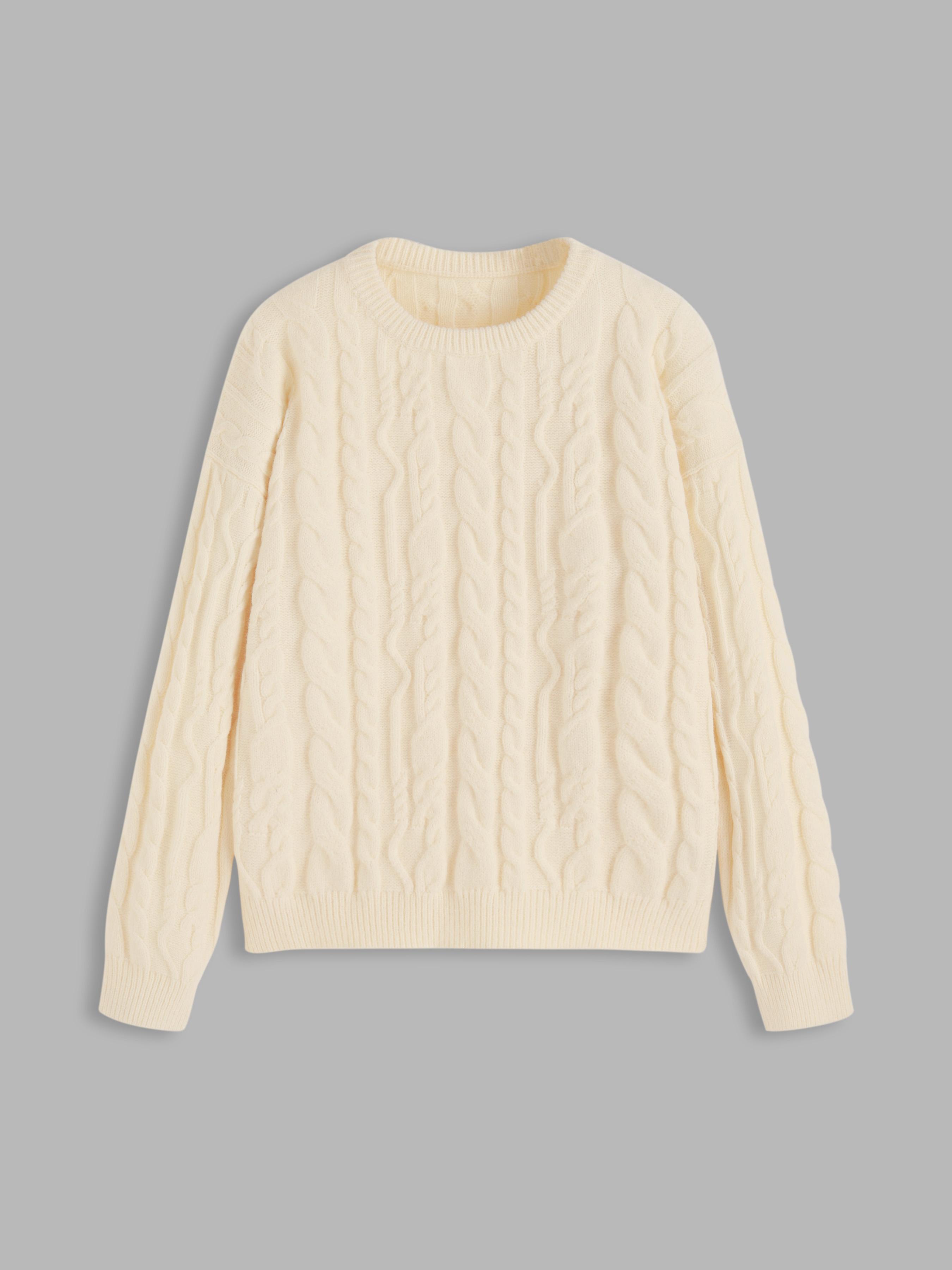Cable Knit Round Neckline Long Sleeve Sweater by CIDER
