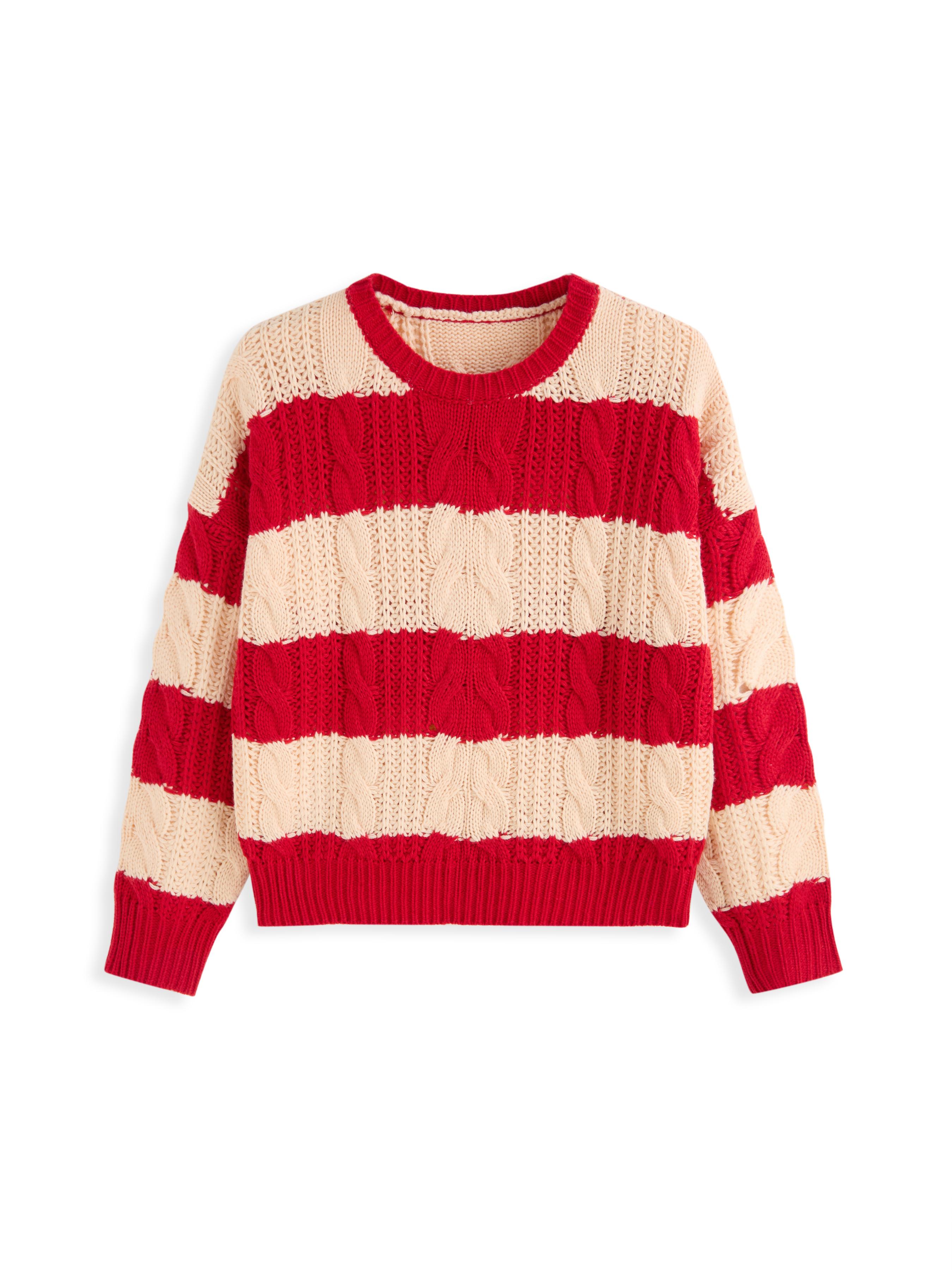 Cable Knit Striped Round Neckline Oversized Sweater Curve & Plus by CIDER