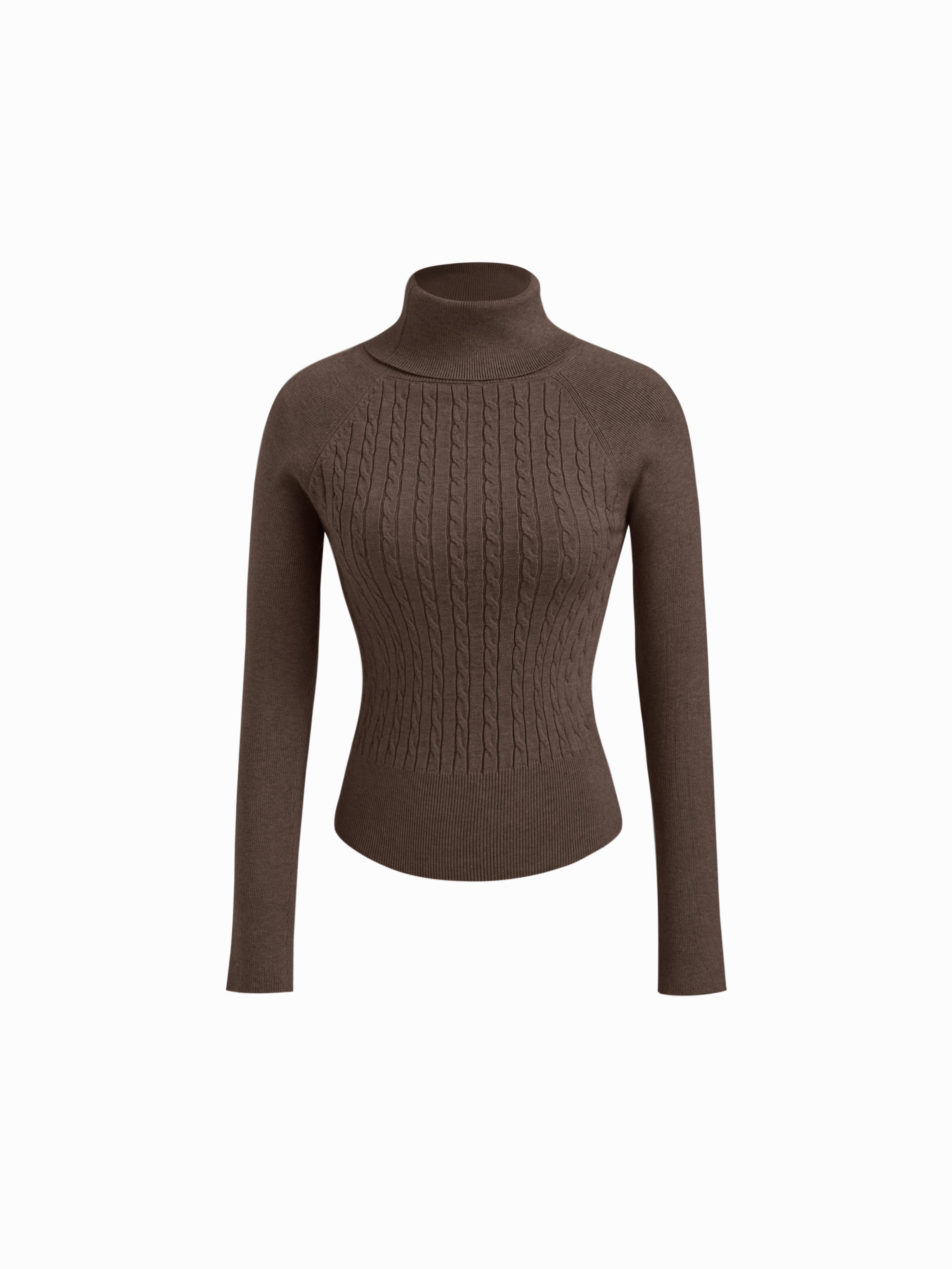Cable Knit Turtleneck Long Sleeve Top by CIDER