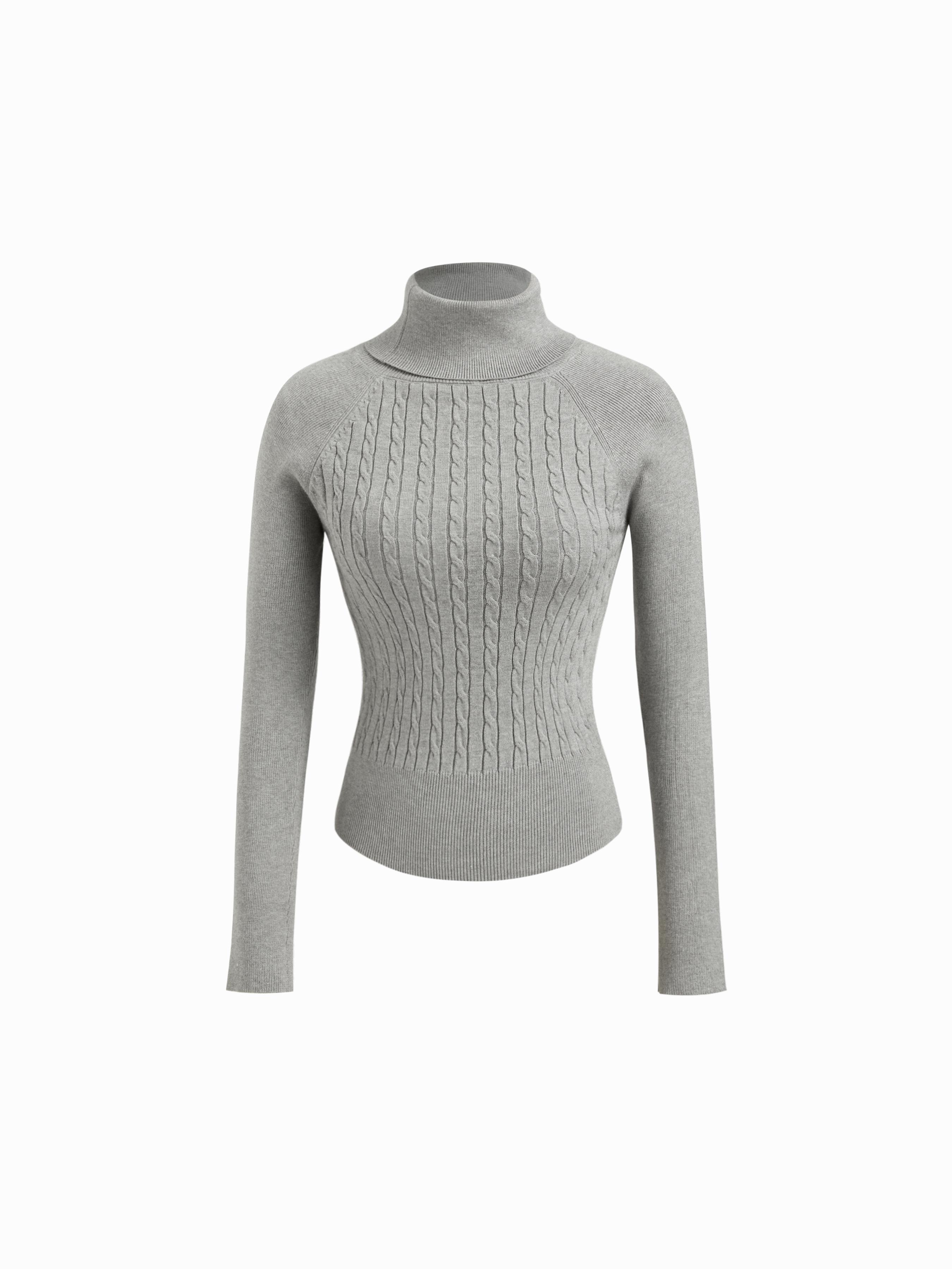 Cable Knit Turtleneck Long Sleeve Top by CIDER