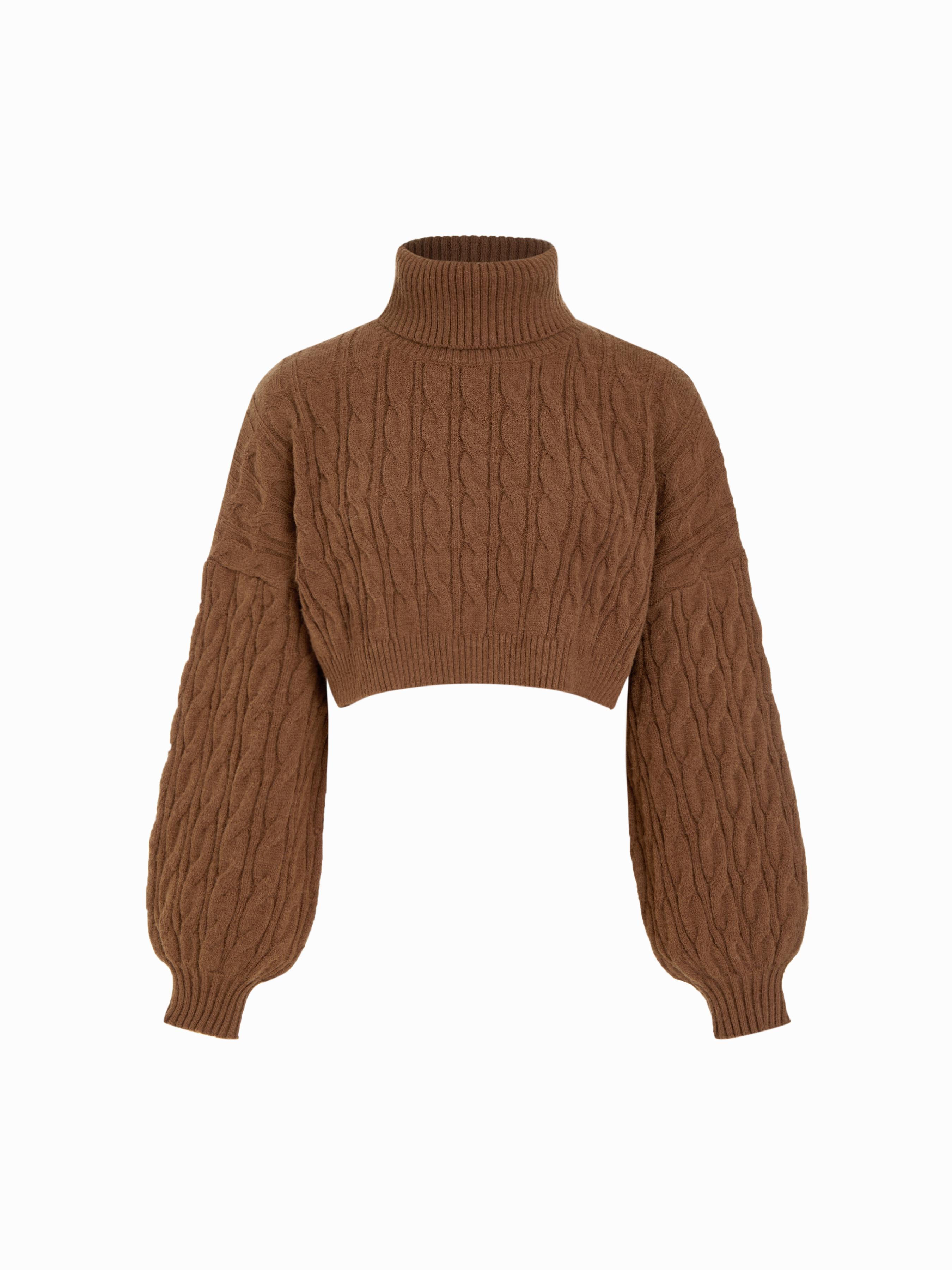 Cable Knit Turtleneck Solid Long Sleeve Crop Top by CIDER Cable Knit Turtleneck Solid Long Sleeve Crop Top by CIDER