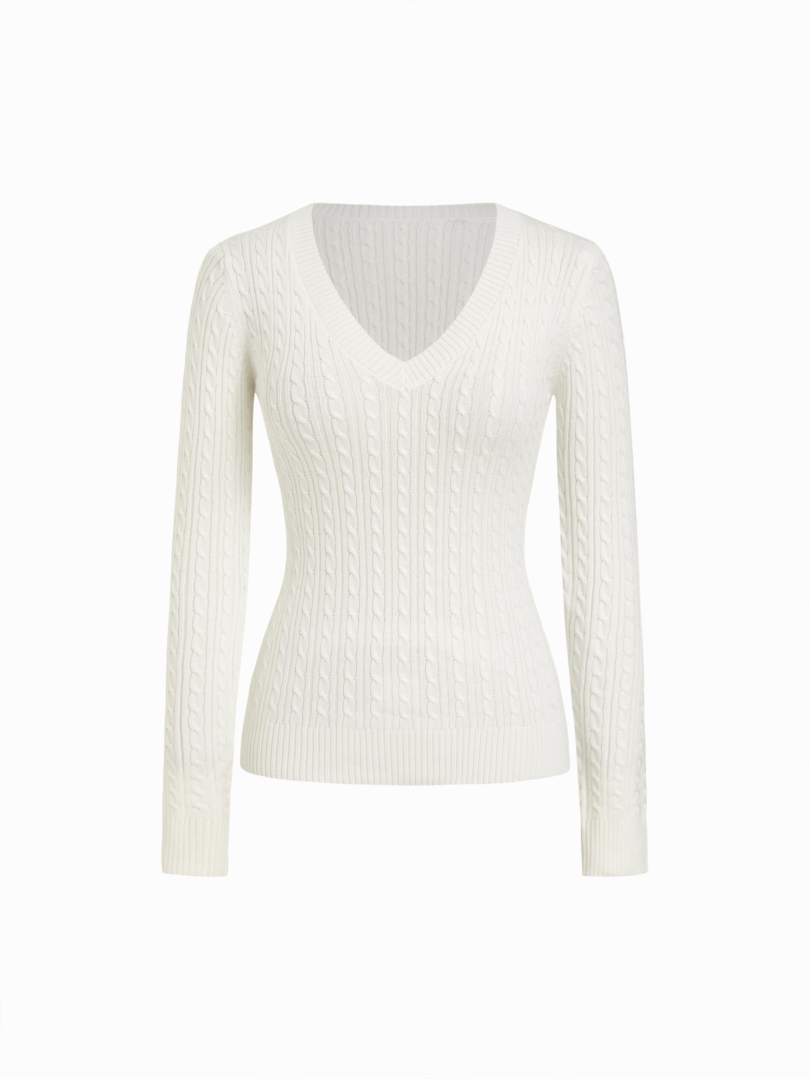 Cable Knit V-neck Long Sleeve Top by CIDER