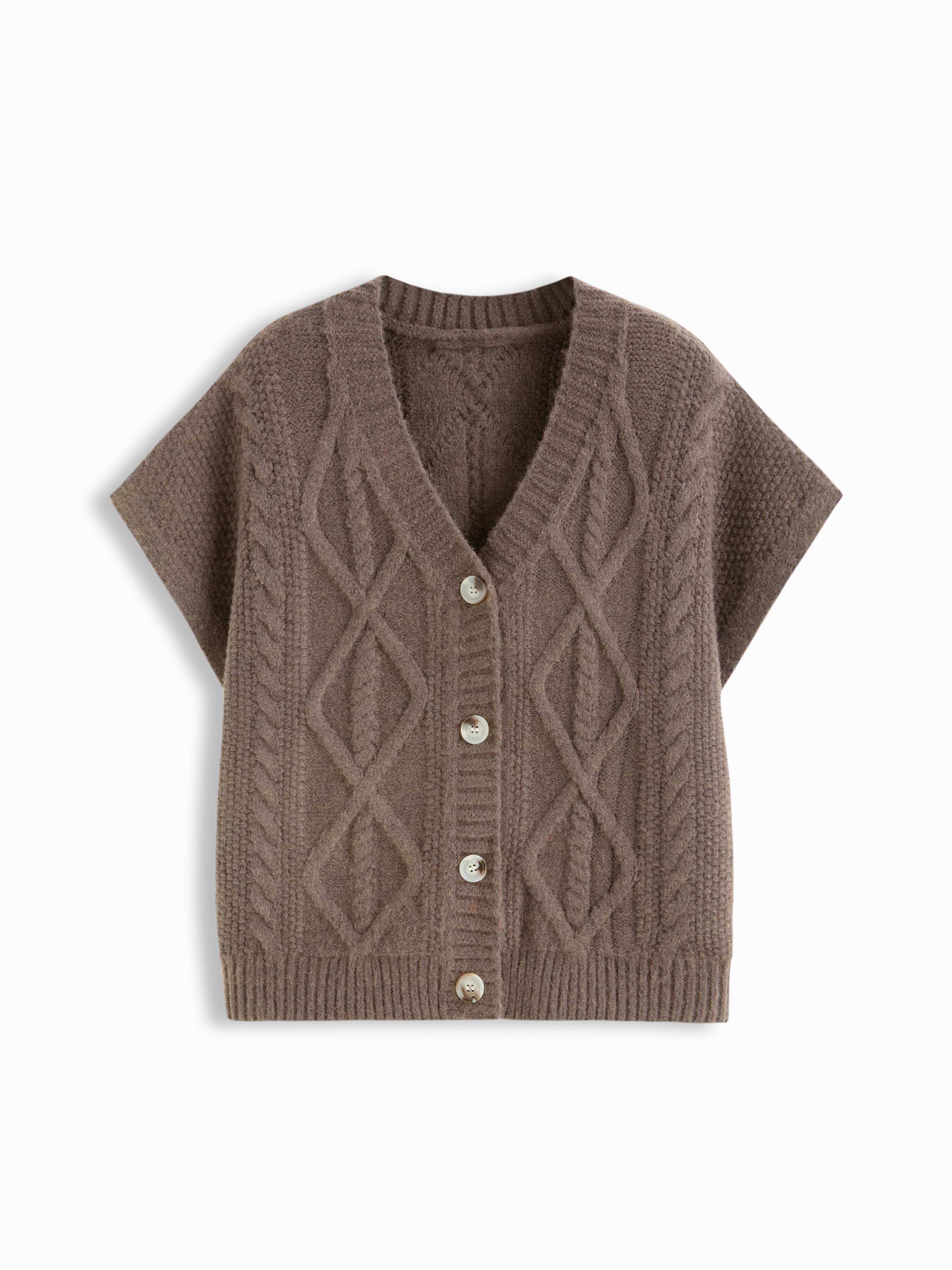 Cable Knit V-neck Short Sleeve Button Vest by CIDER