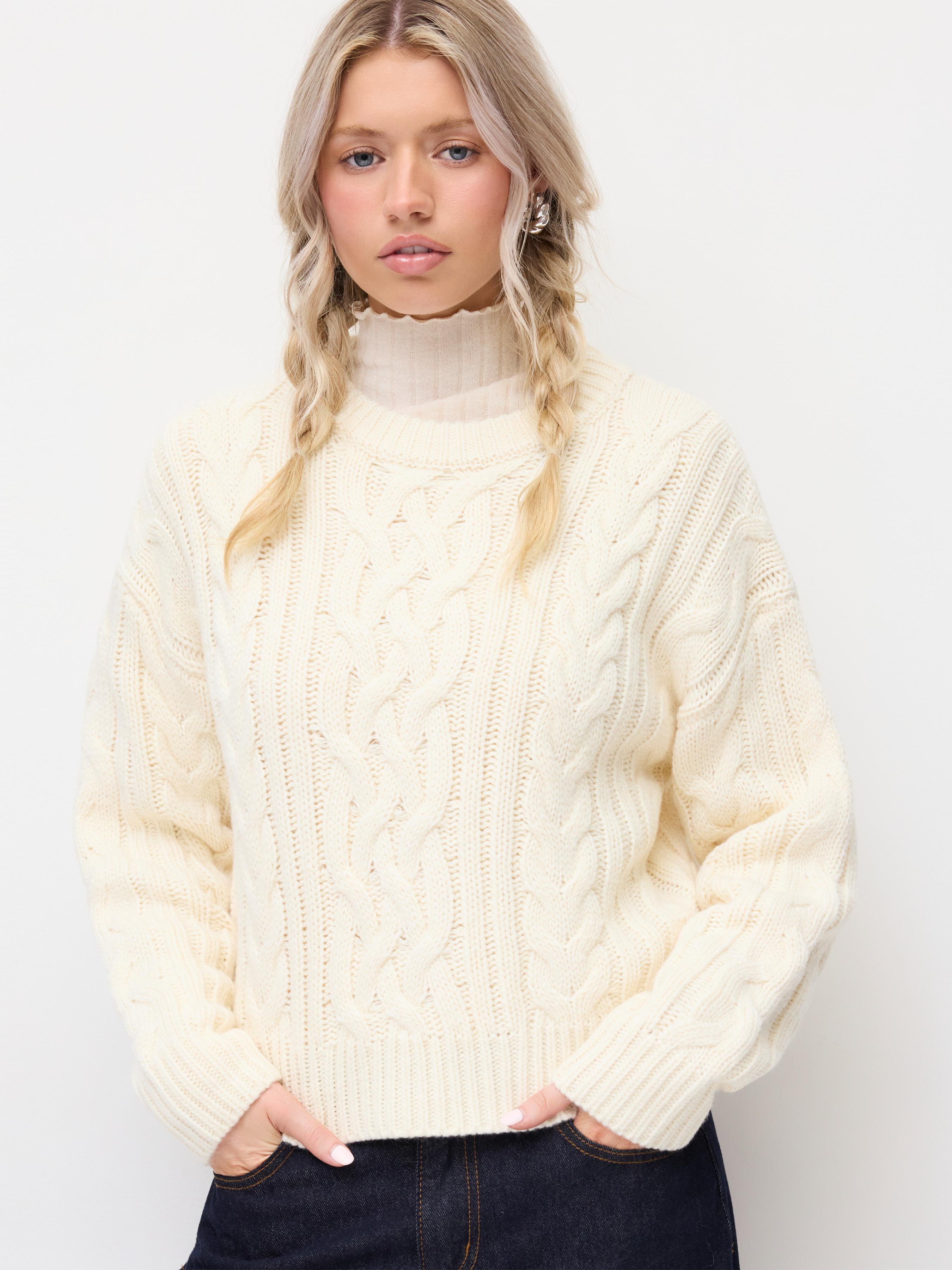 Cable Knit Wool-blend Long Sleeve Oversized Top by CIDER