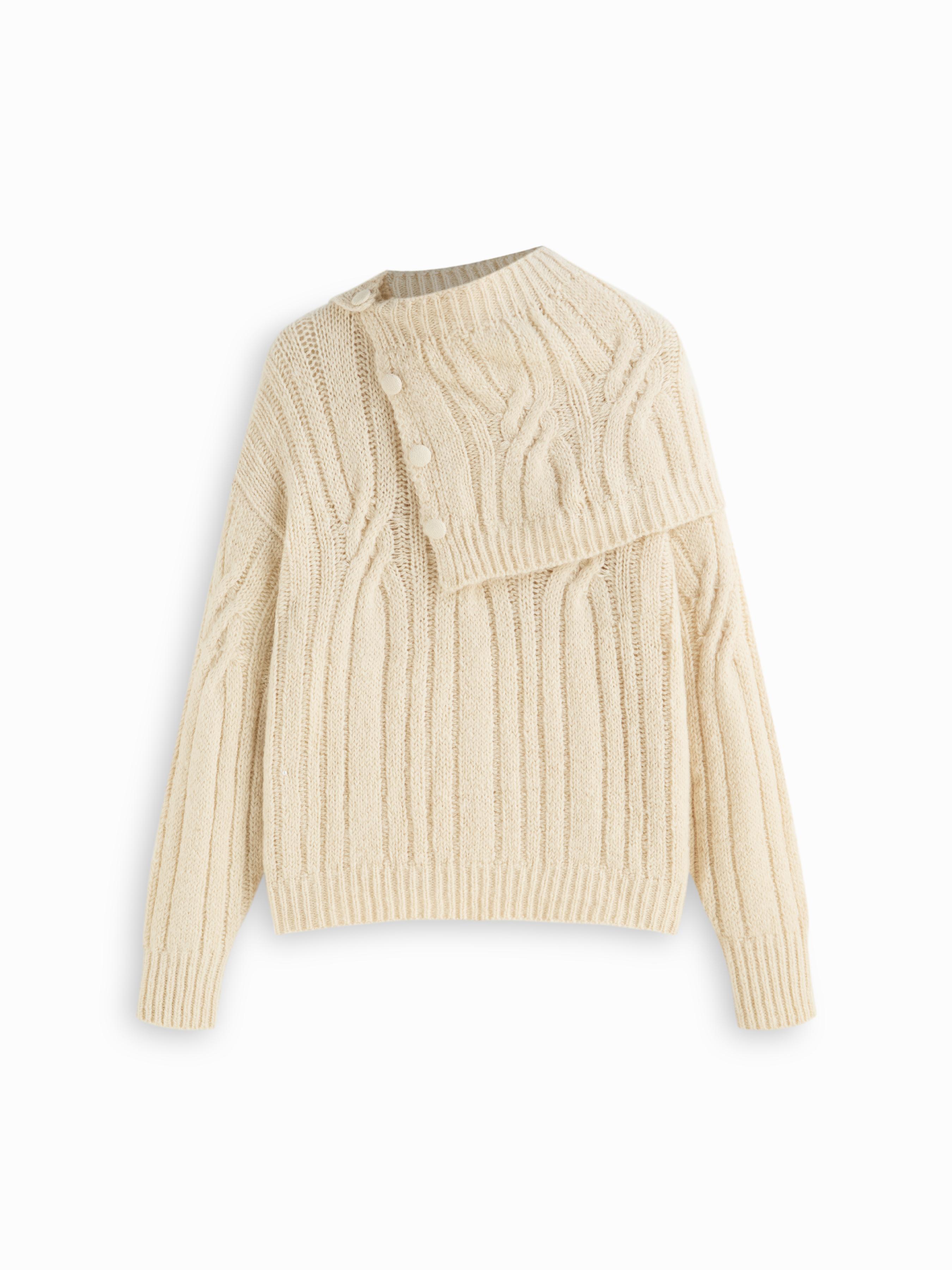 Cable Knit Wool-blend Round Neckline Long Sleeve Oversized Top With Shawl by CIDER