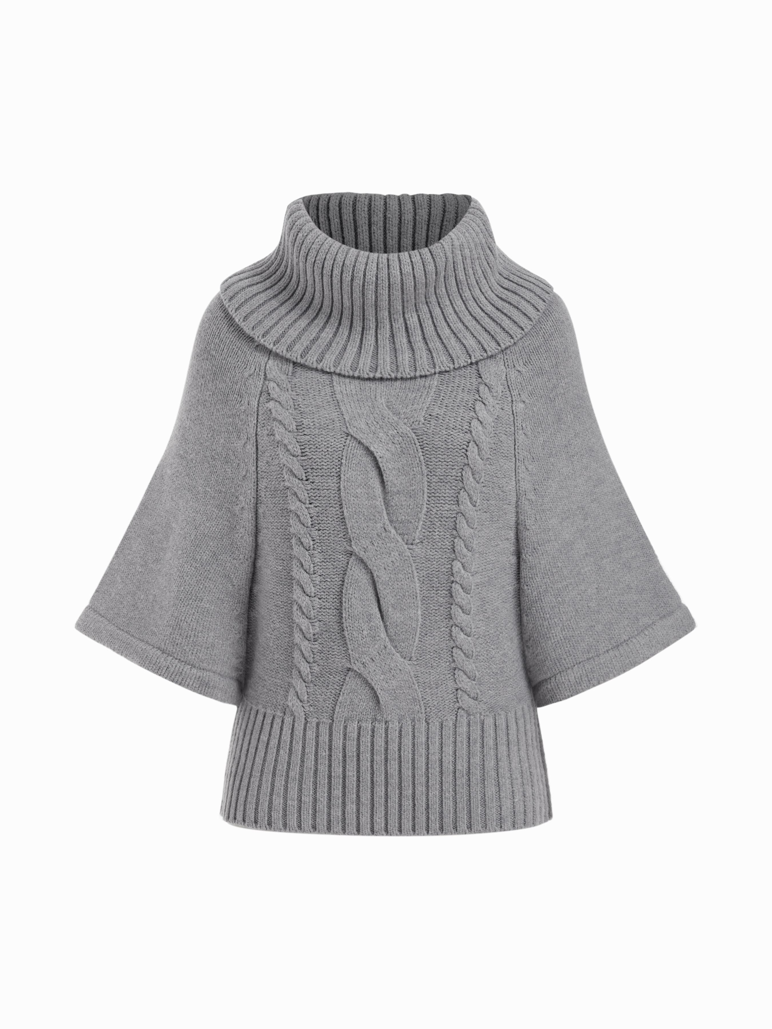 Cable Knit Wool-blend Turtleneck Mid-length Sleeve Oversized Top by CIDER