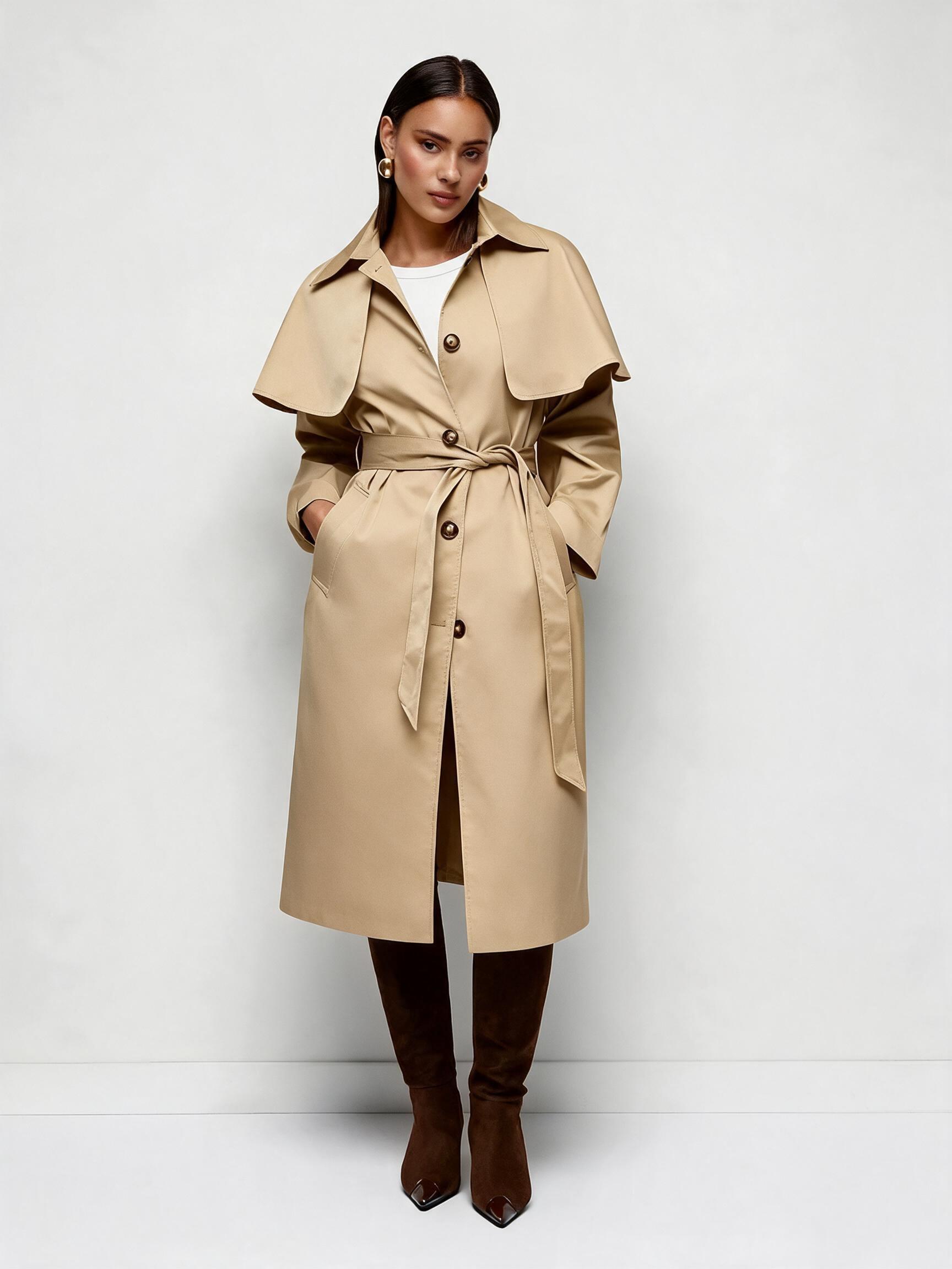 Cape Detail Longline Oversized Trench Coat With Belt by CIDER