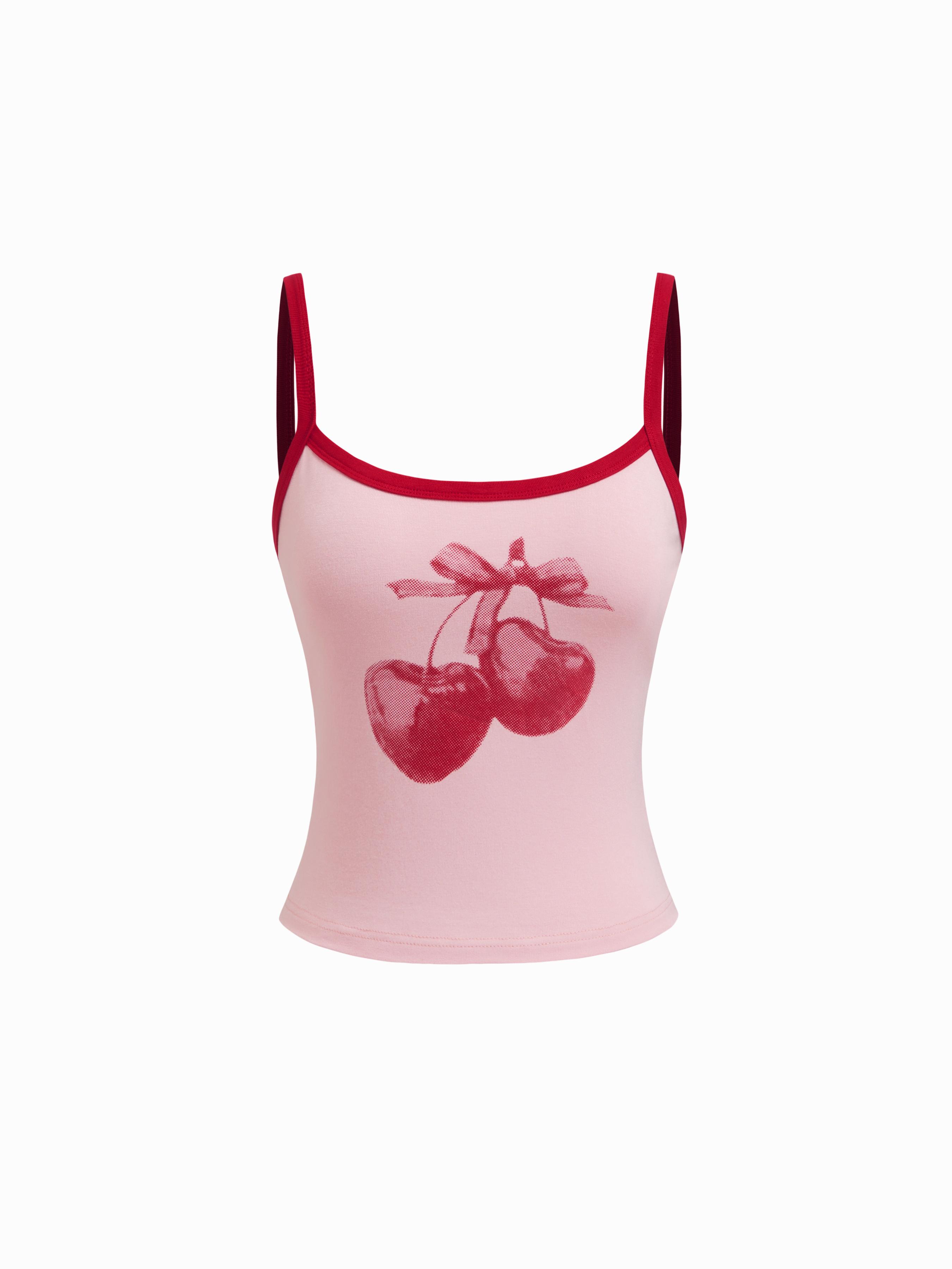 Cherry Graphic Contrasting Binding Cami Top by CIDER