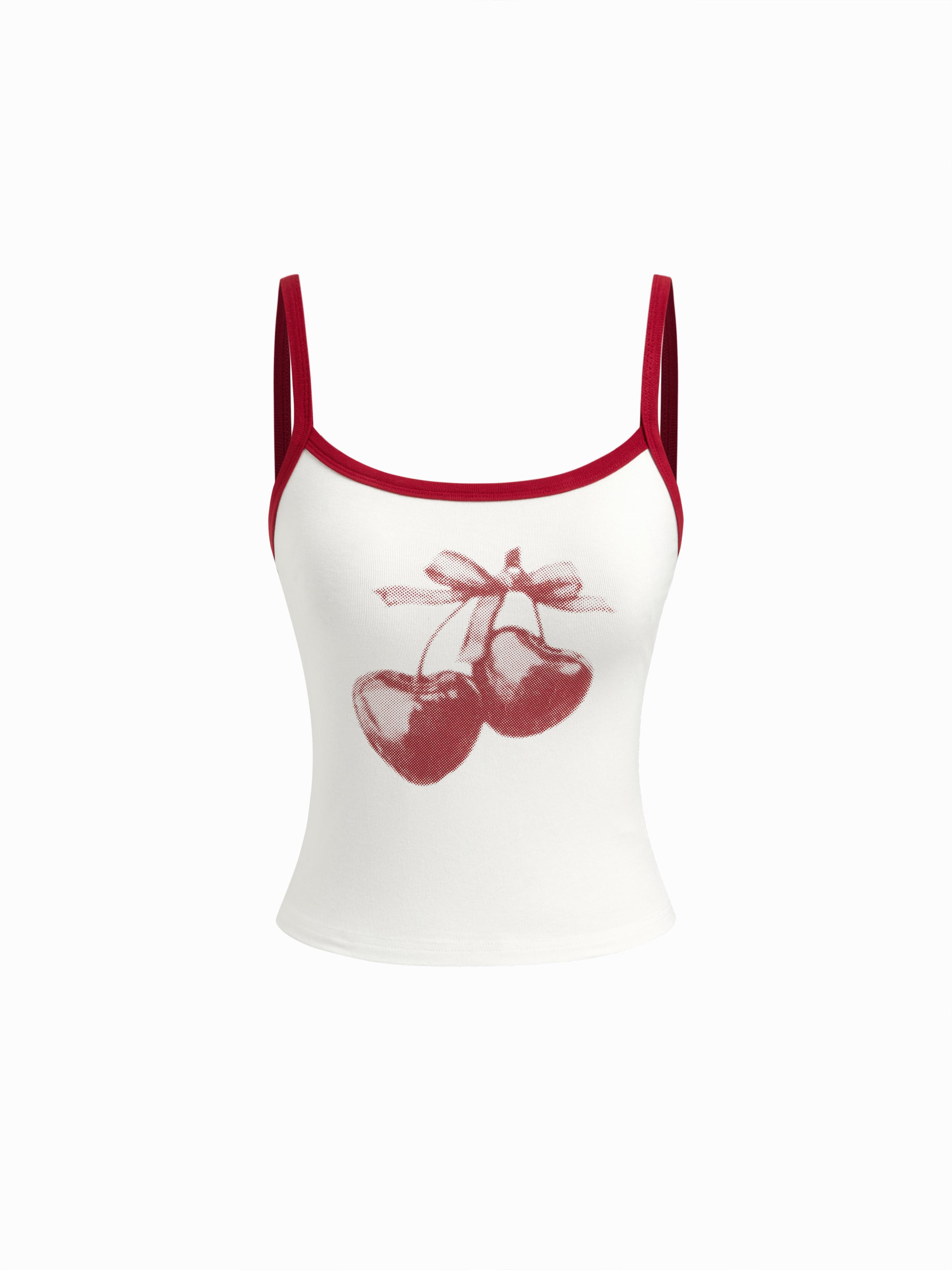 Cherry Graphic Contrasting Binding Cami Top by CIDER