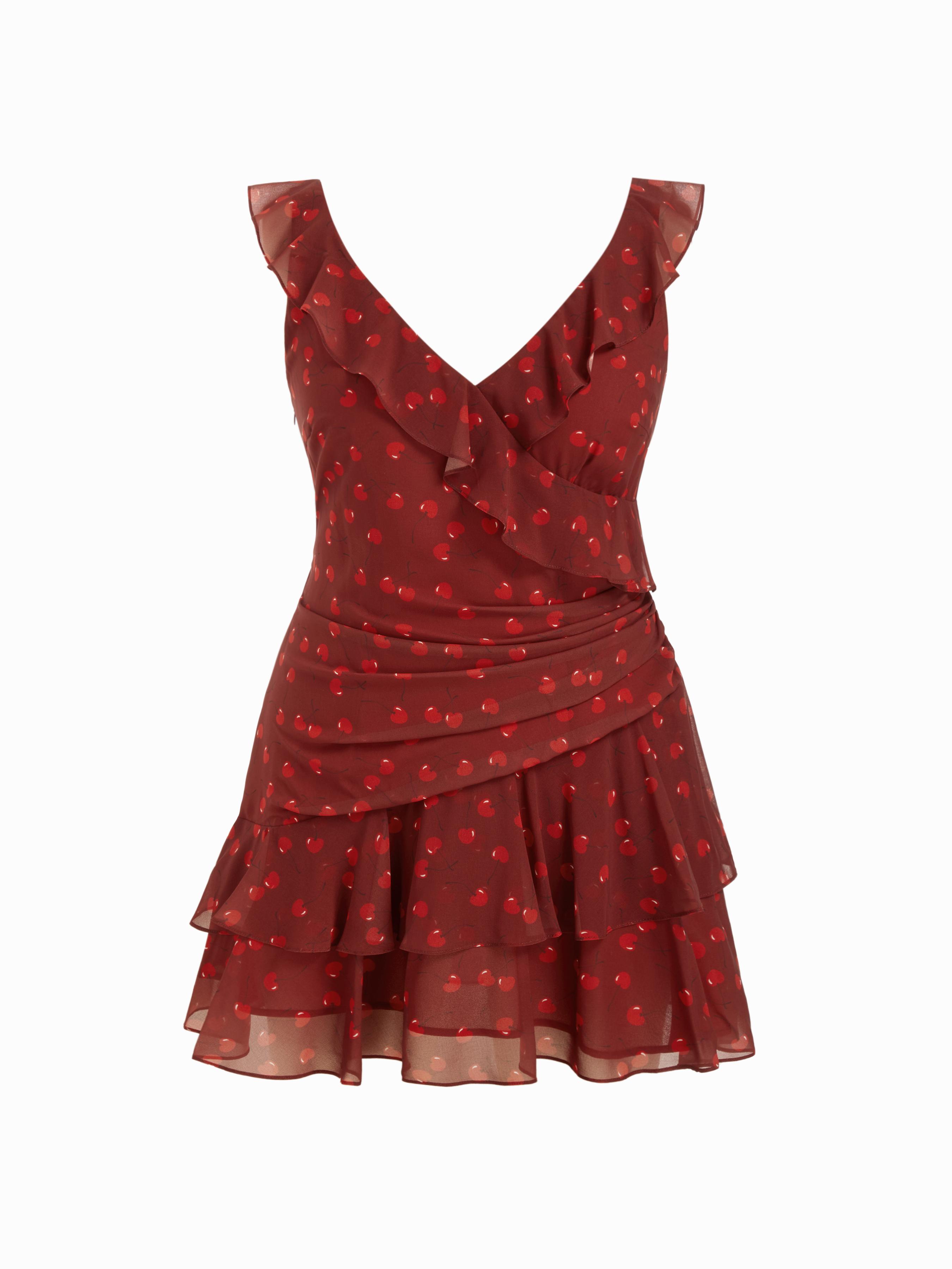 Cherry Ruched Ruffle Hem Tiered Mini Dress Curve & Plus by CIDER