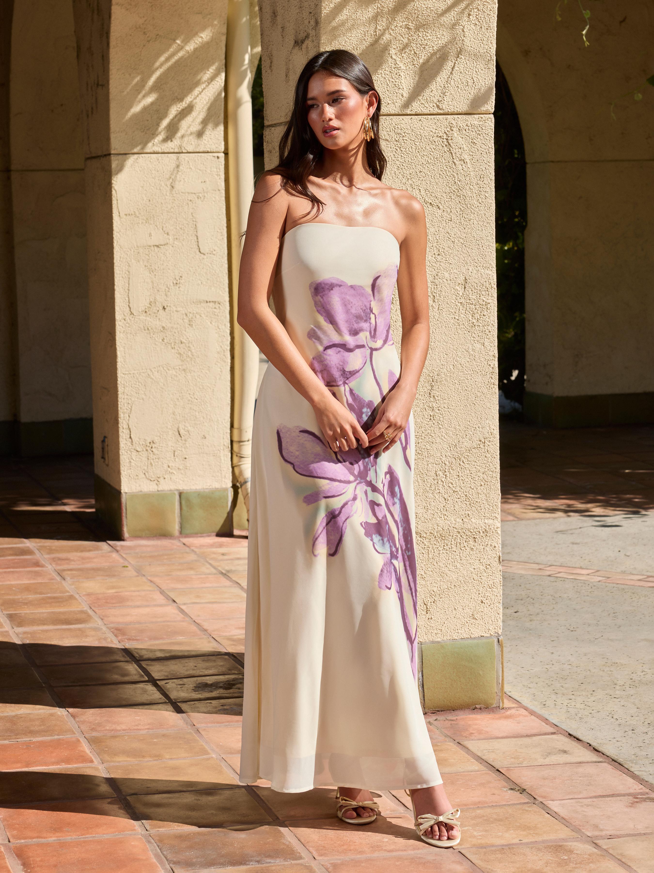 Chiffon Bandeau Floral Backless Mermaid Maxi Dress by CIDER