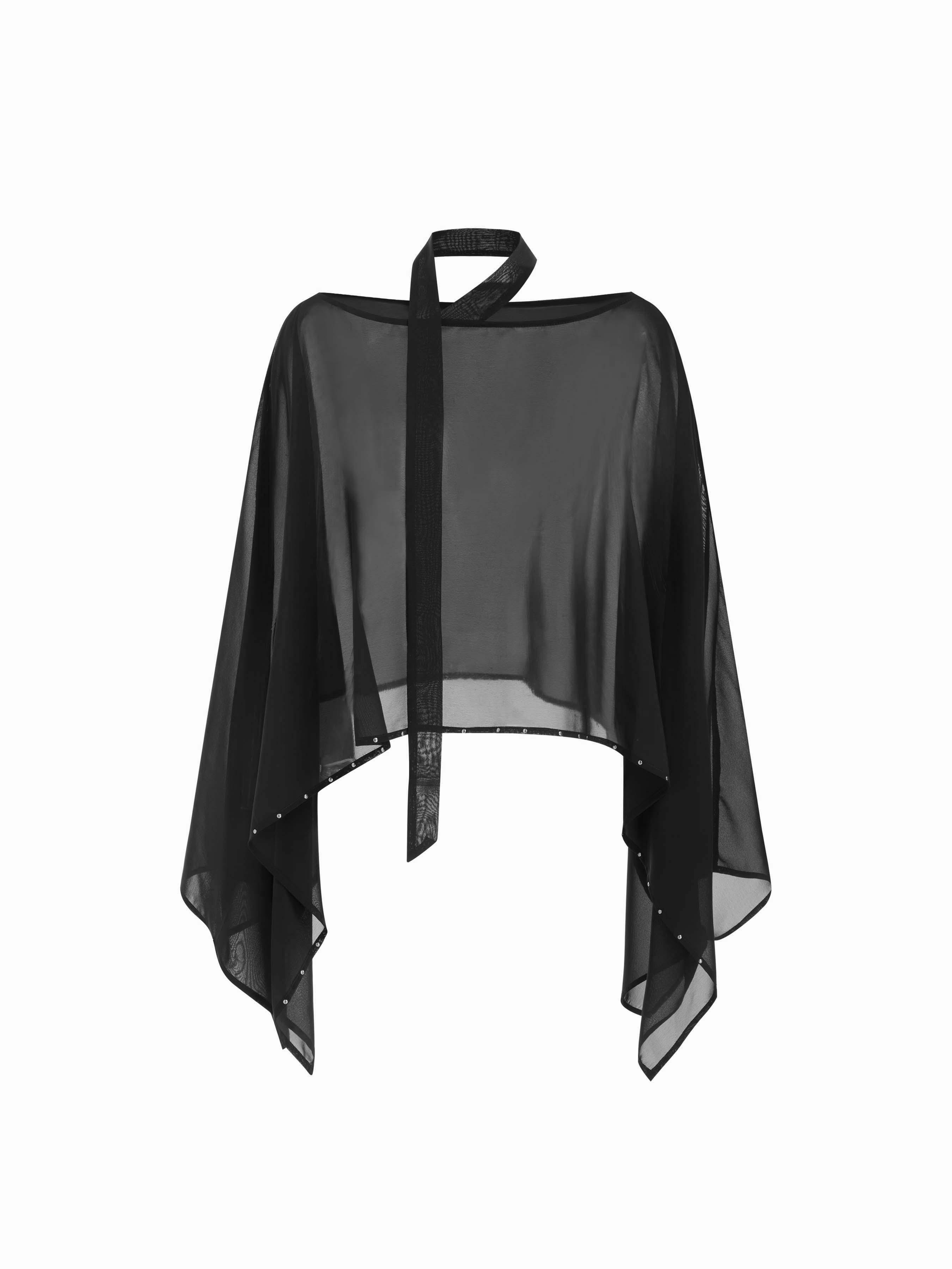 Chiffon Boat Neck Cloak Sleeve See-through Oversized Cape With Scarf by CIDER