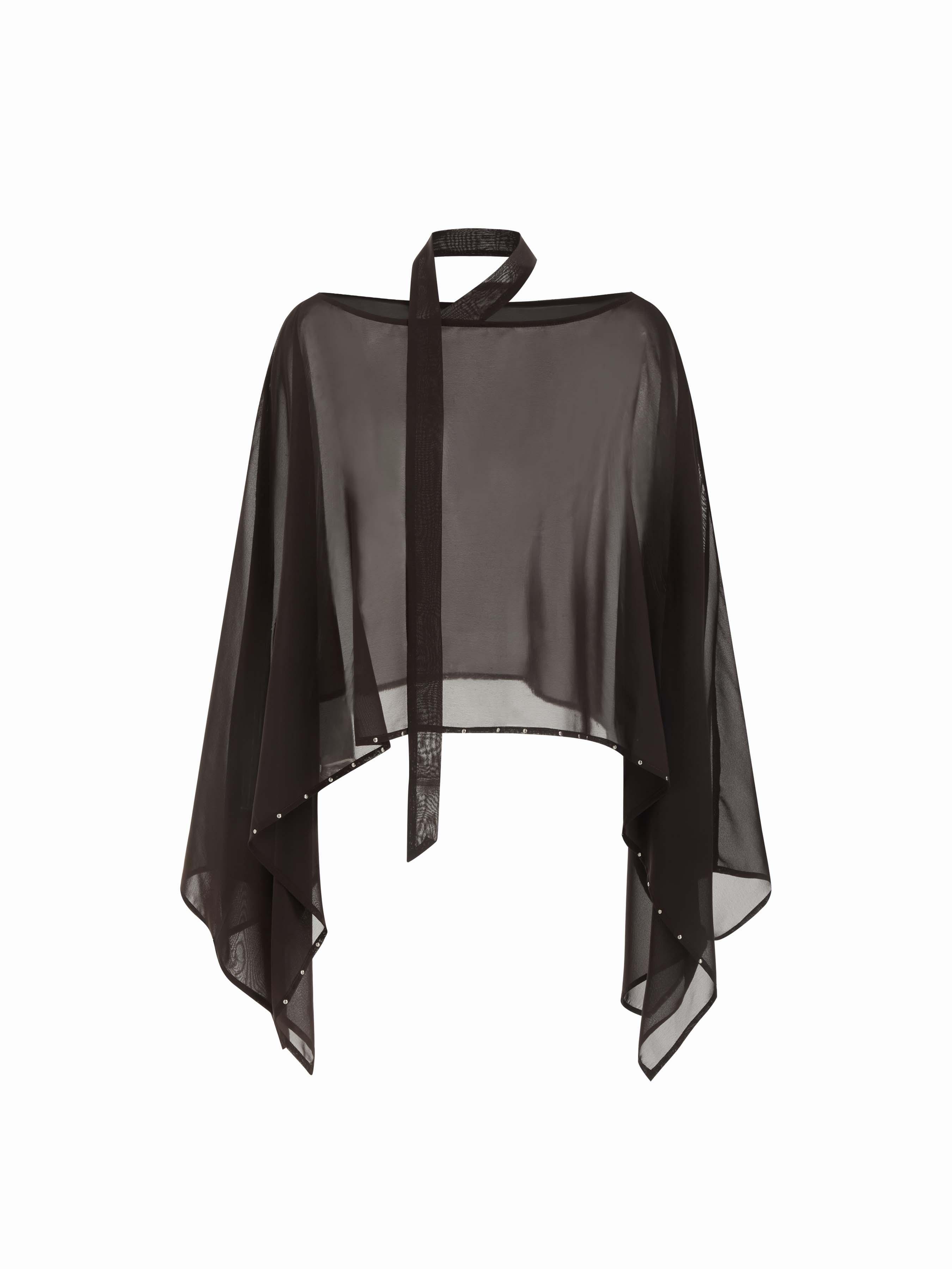 Chiffon Boat Neck Cloak Sleeve See-through Oversized Cape With Scarf by CIDER