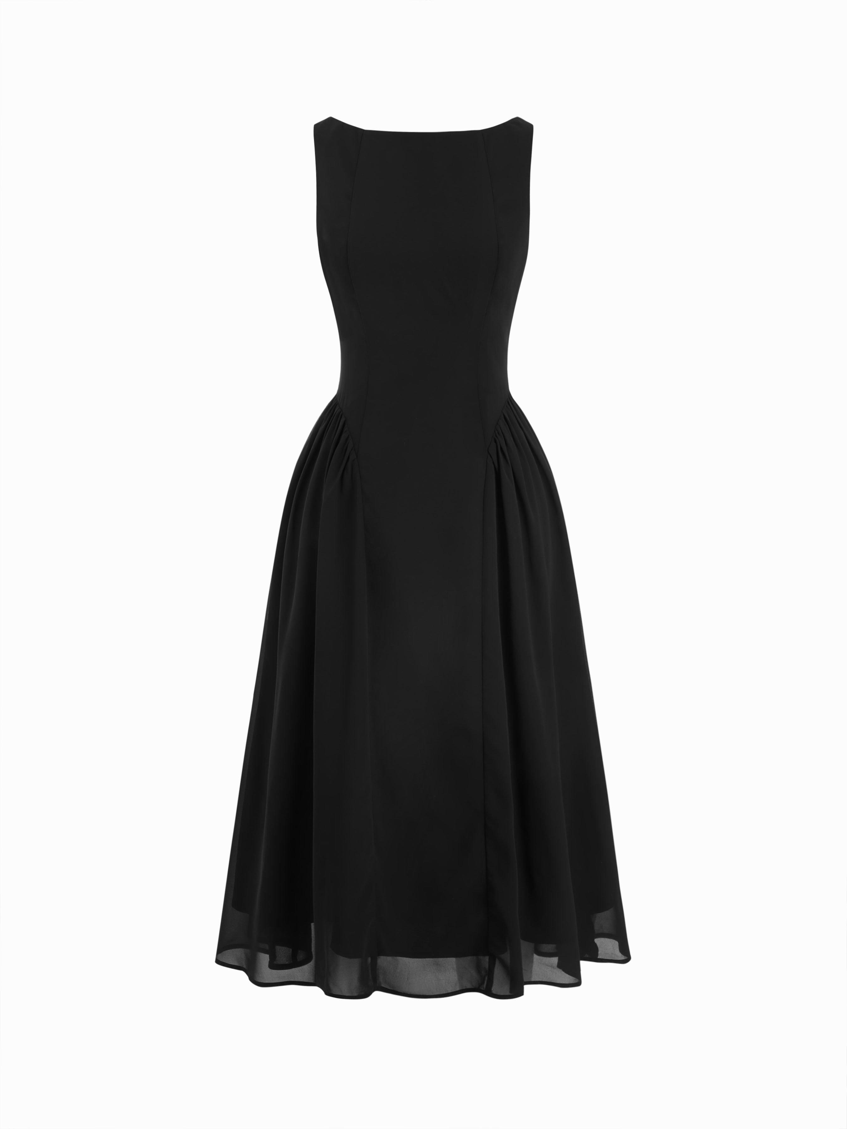 Chiffon Boat Neck Draped A-line Midi Dress by CIDER