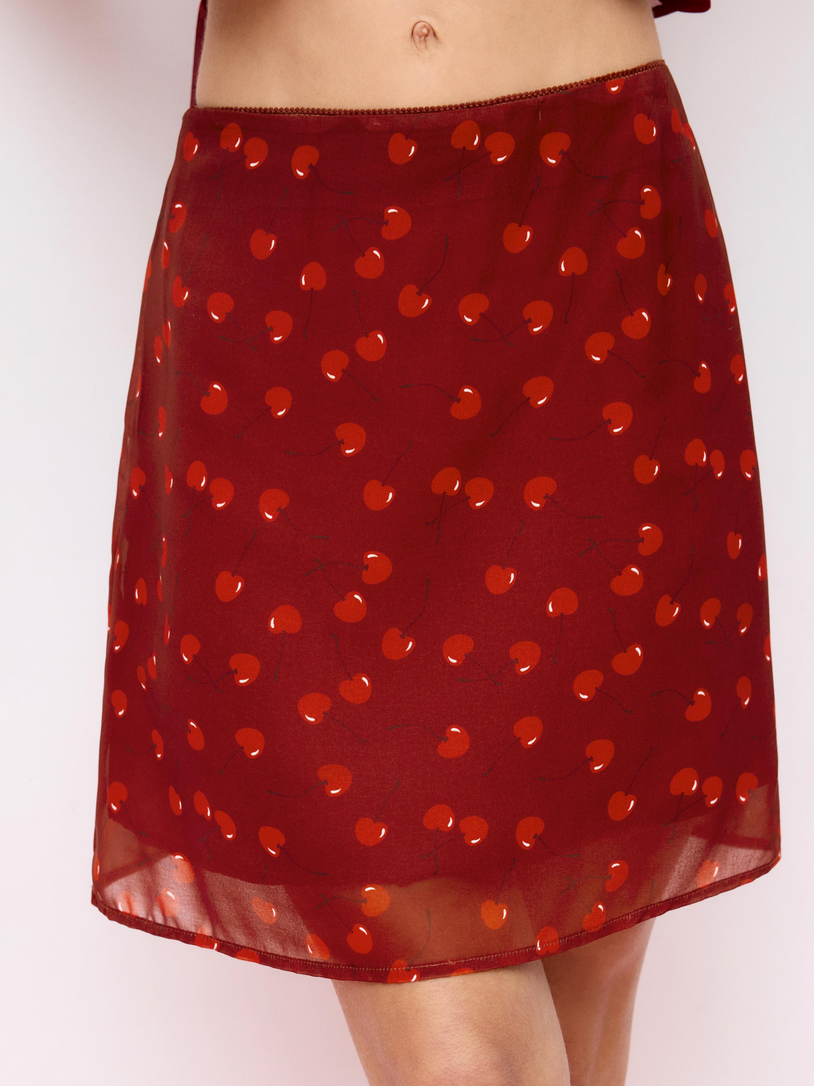 Chiffon Cherry Graphic Mid Rise A-line Midi Skirt by CIDER