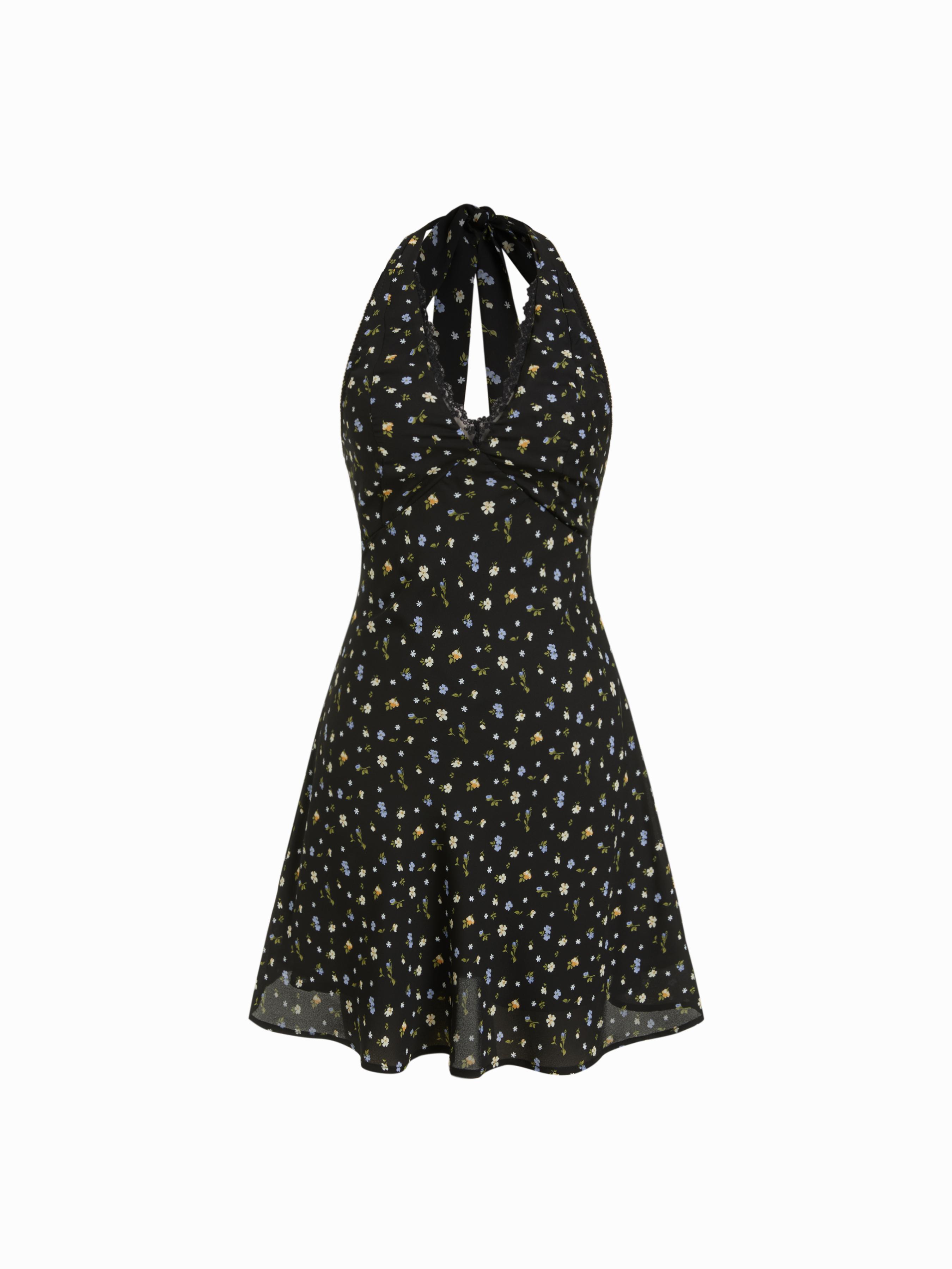Chiffon Ditsy Floral Halter Neck A-line Mini Dress by CIDER