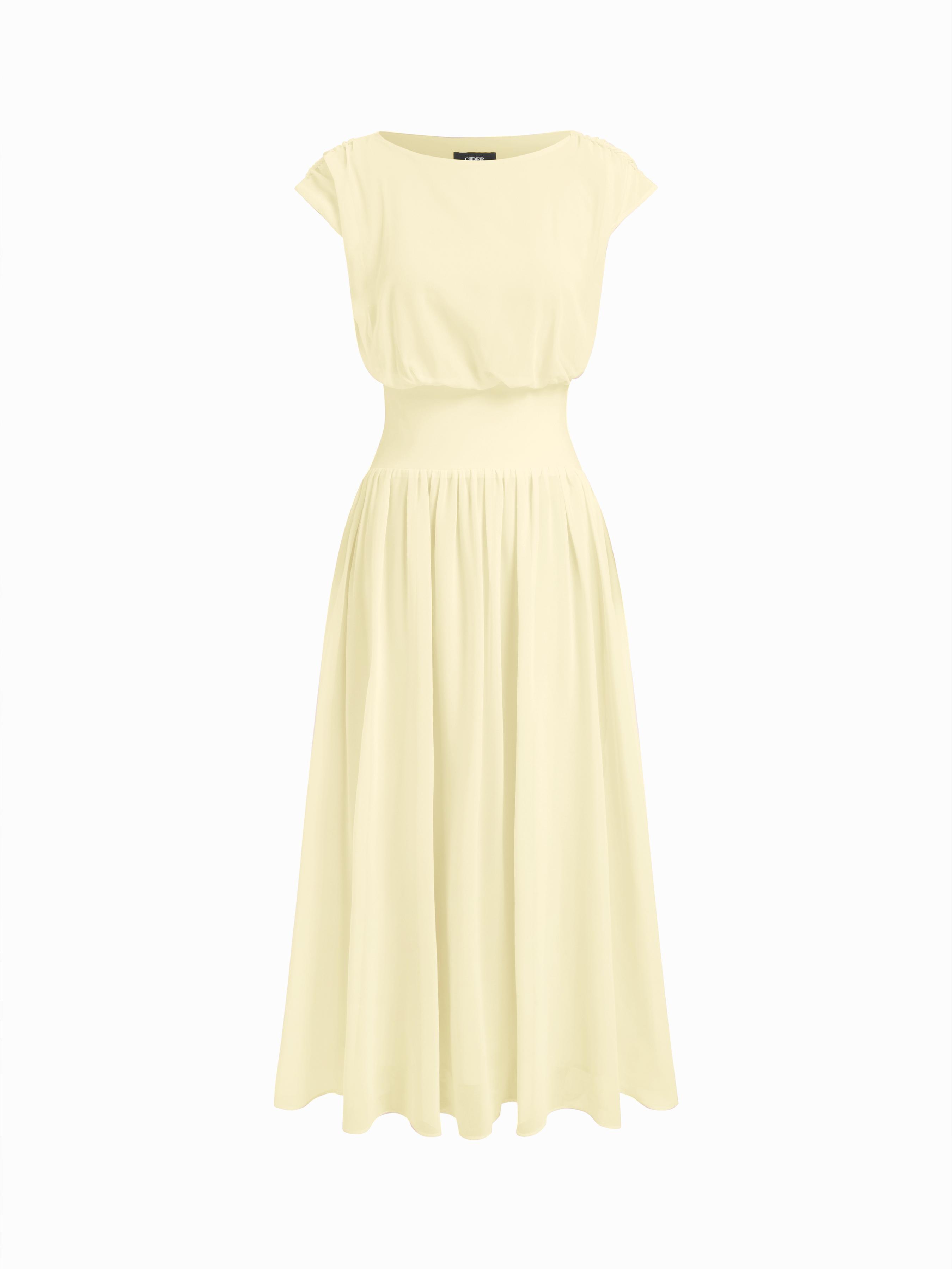 Chiffon Draped Flared Maxi Dress by CIDER