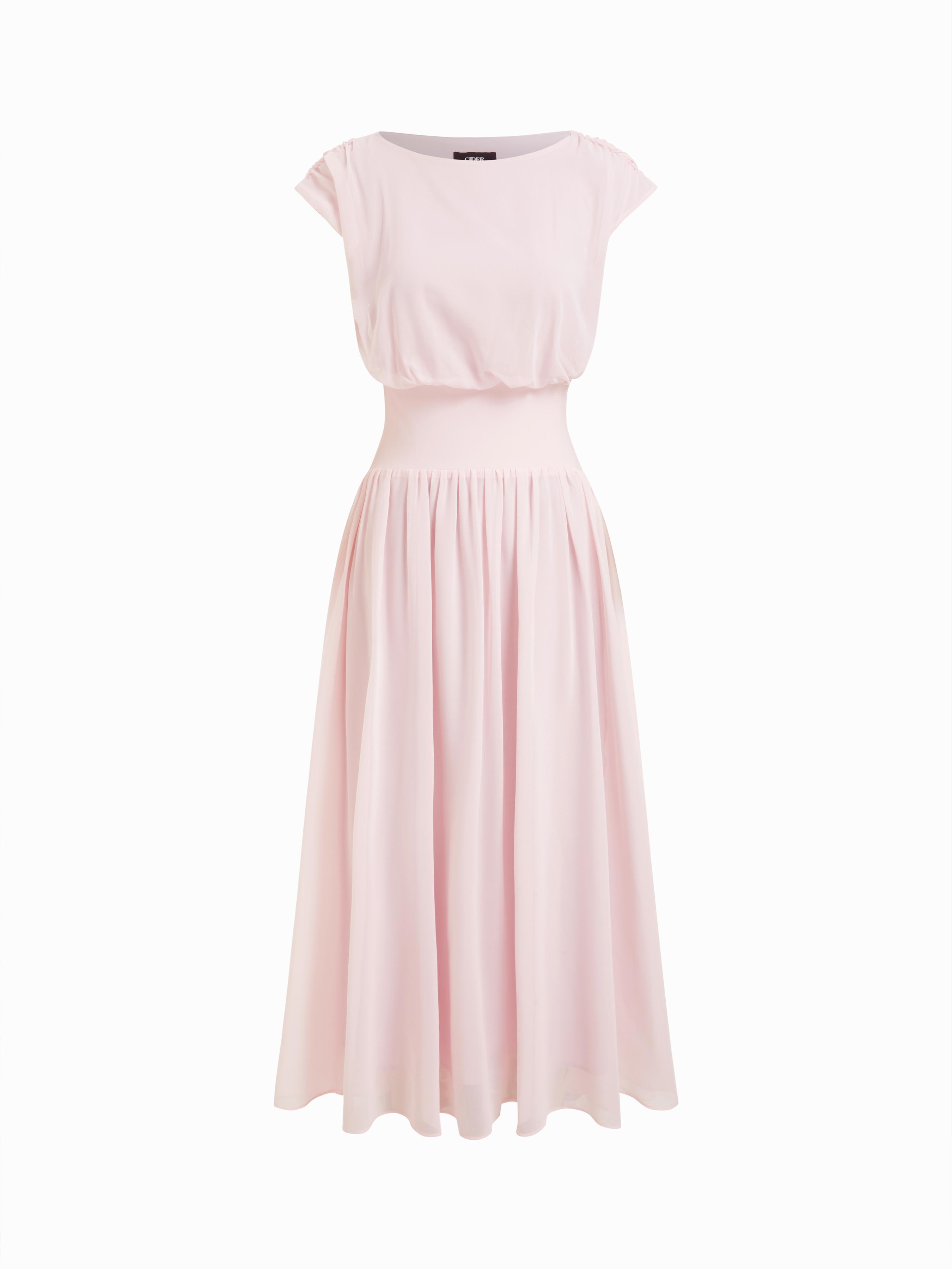 Chiffon Draped Flared Maxi Dress by CIDER