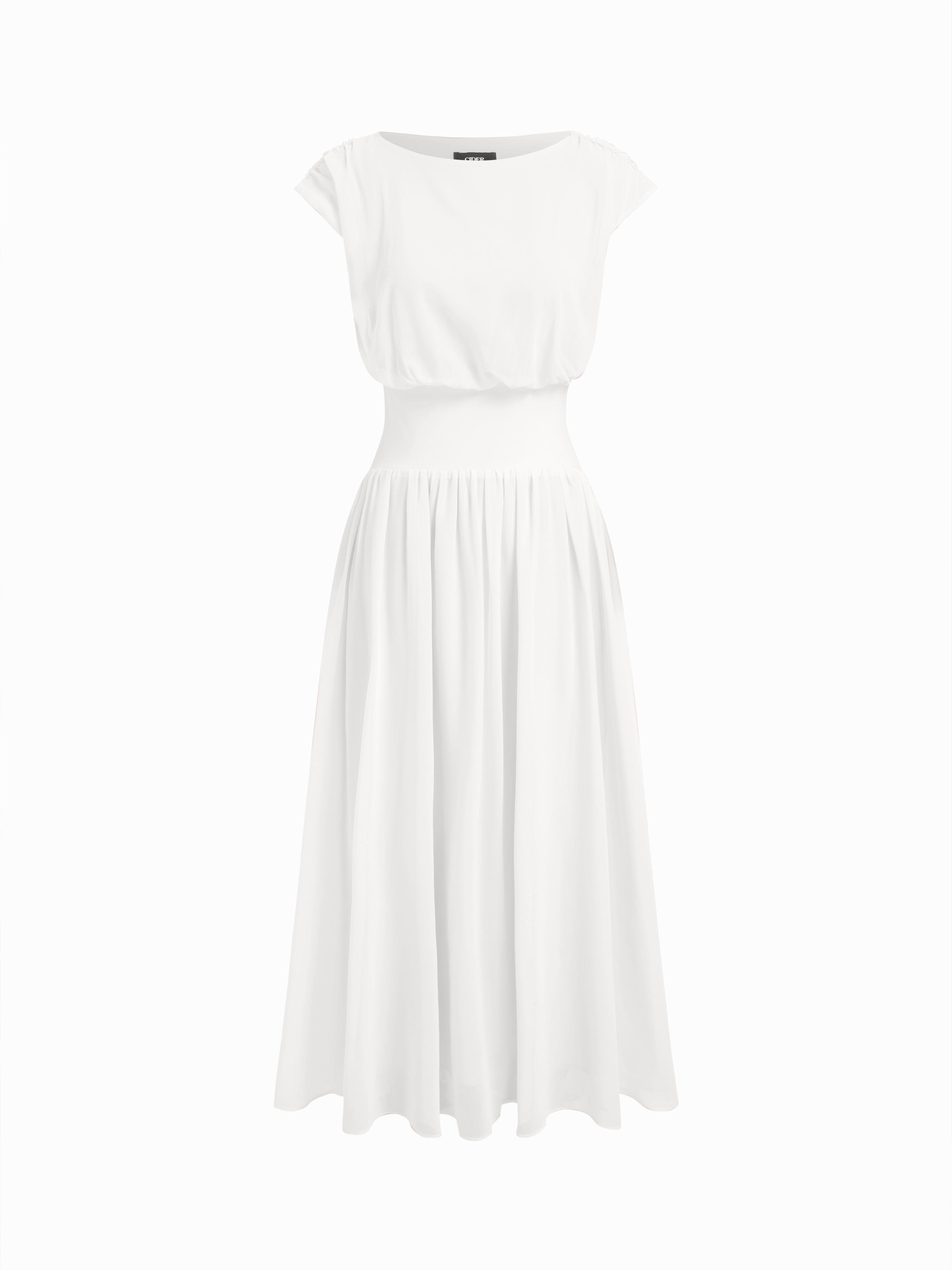 Chiffon Draped Flared Maxi Dress by CIDER