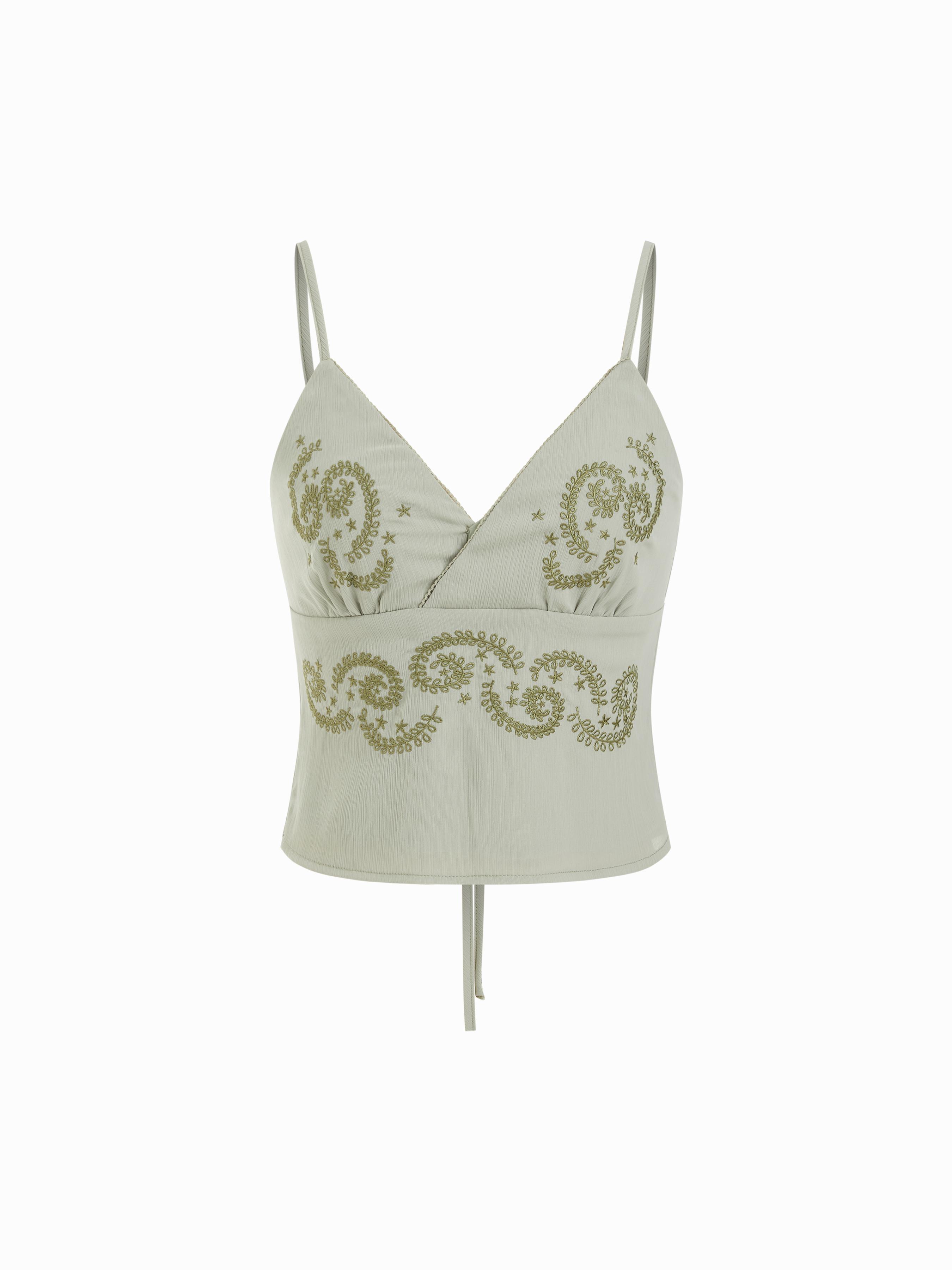 Chiffon Floral Embroidery V-Neck Cami Top by CIDER