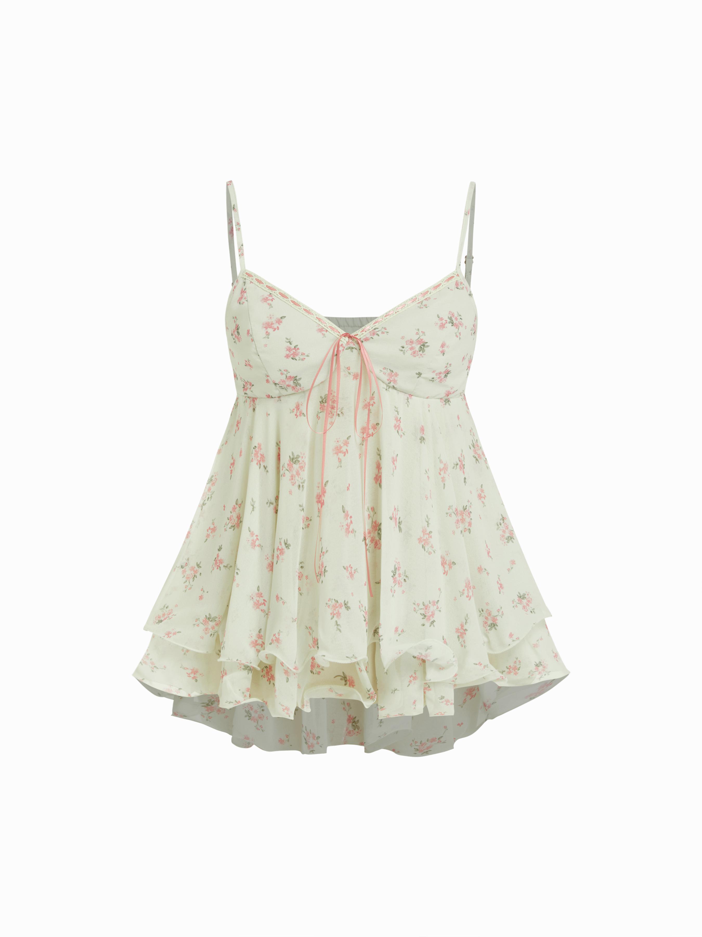 Chiffon Floral Ruffle Hem Camis Blouse by CIDER
