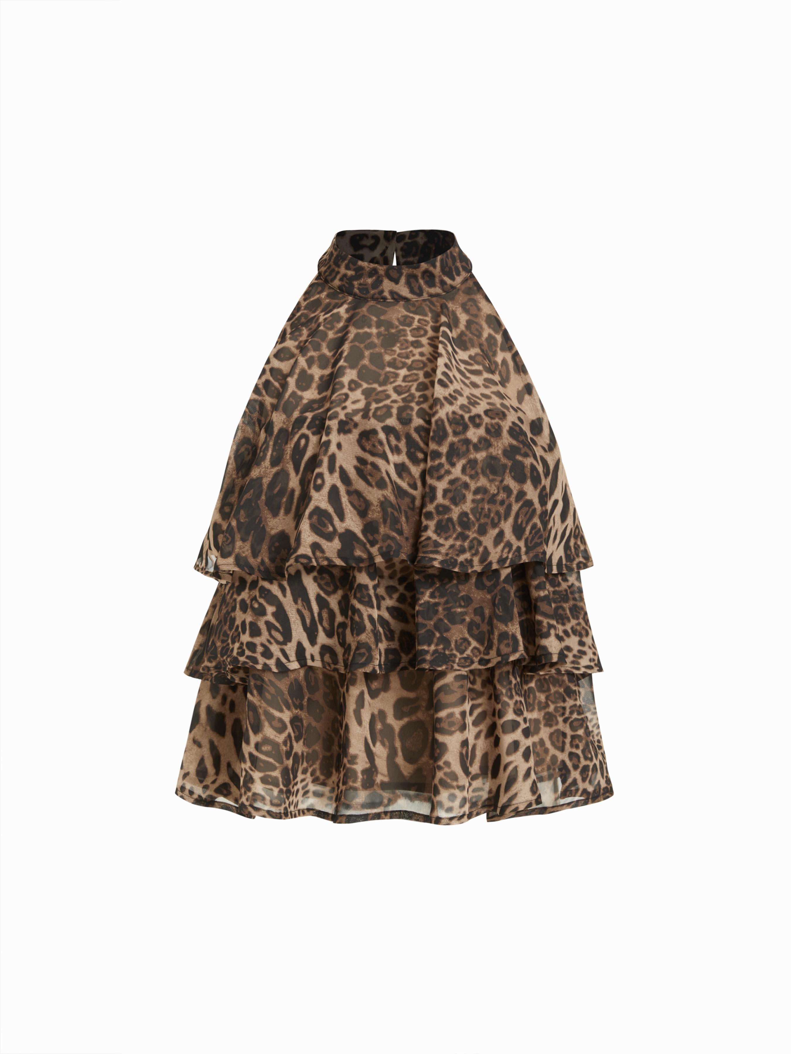 Chiffon Halter Leopard Print Ruffled Blouse by CIDER Chiffon Halter Leopard Print Ruffled Blouse by CIDER