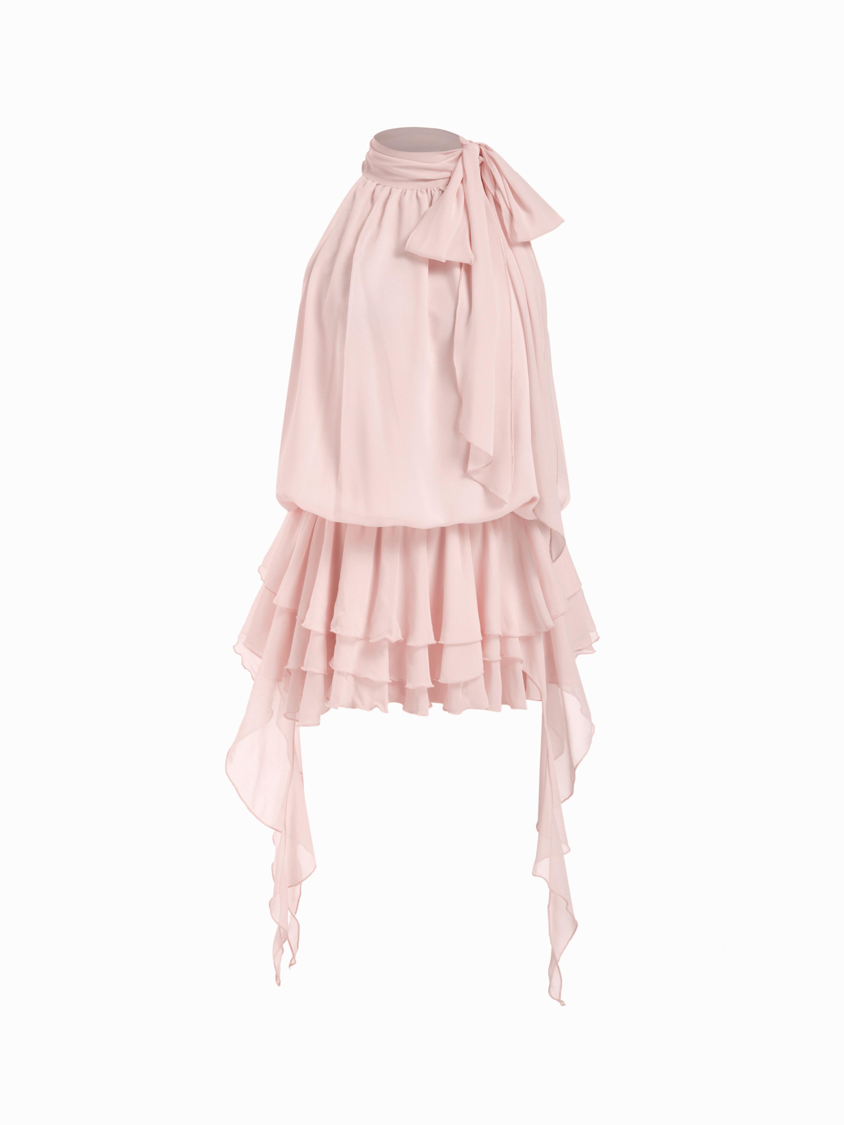 Chiffon Halter Neck Ruffled Ruched Mini Dress by CIDER