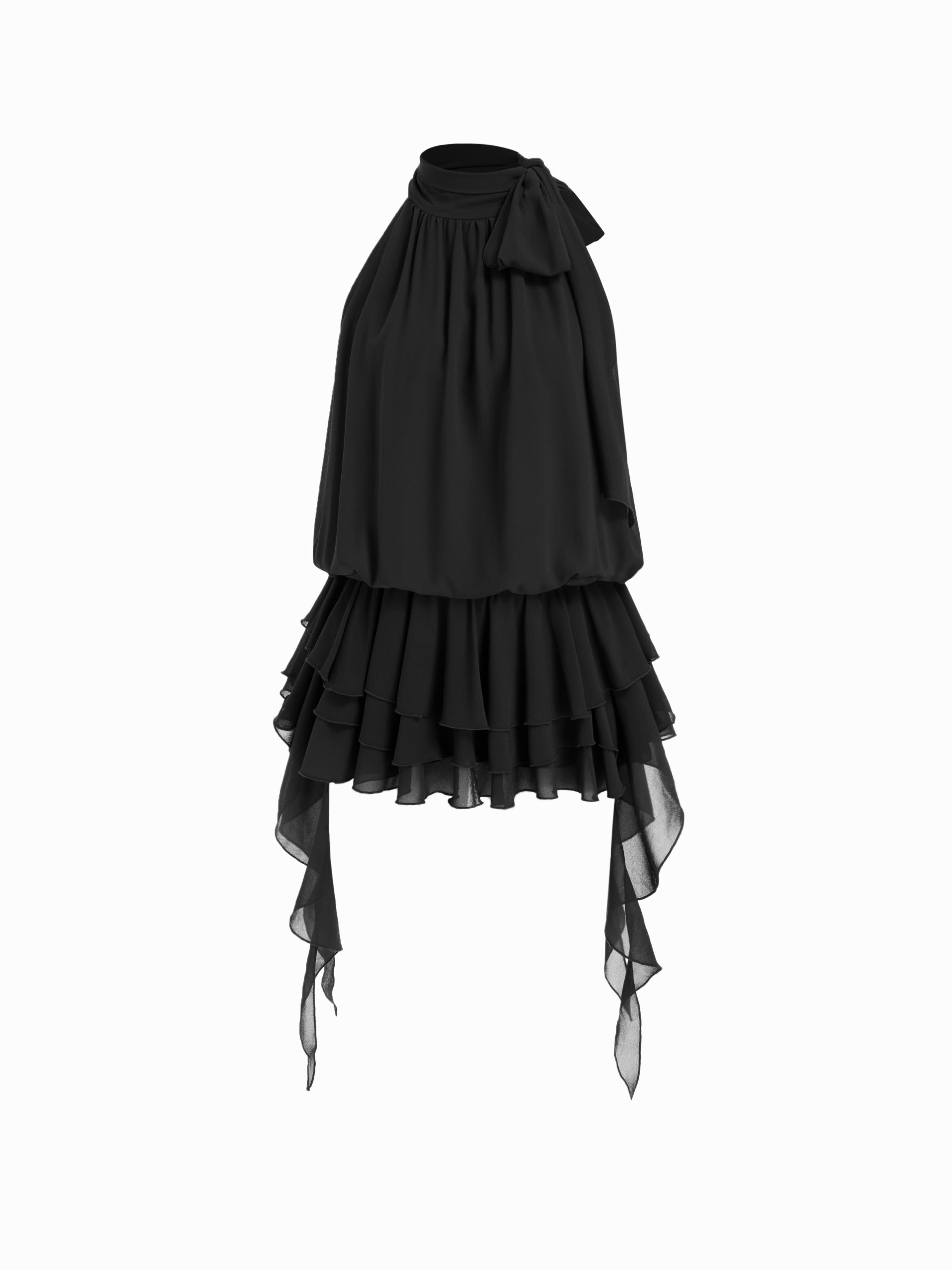 Chiffon Halter Neck Ruffled Ruched Mini Dress by CIDER
